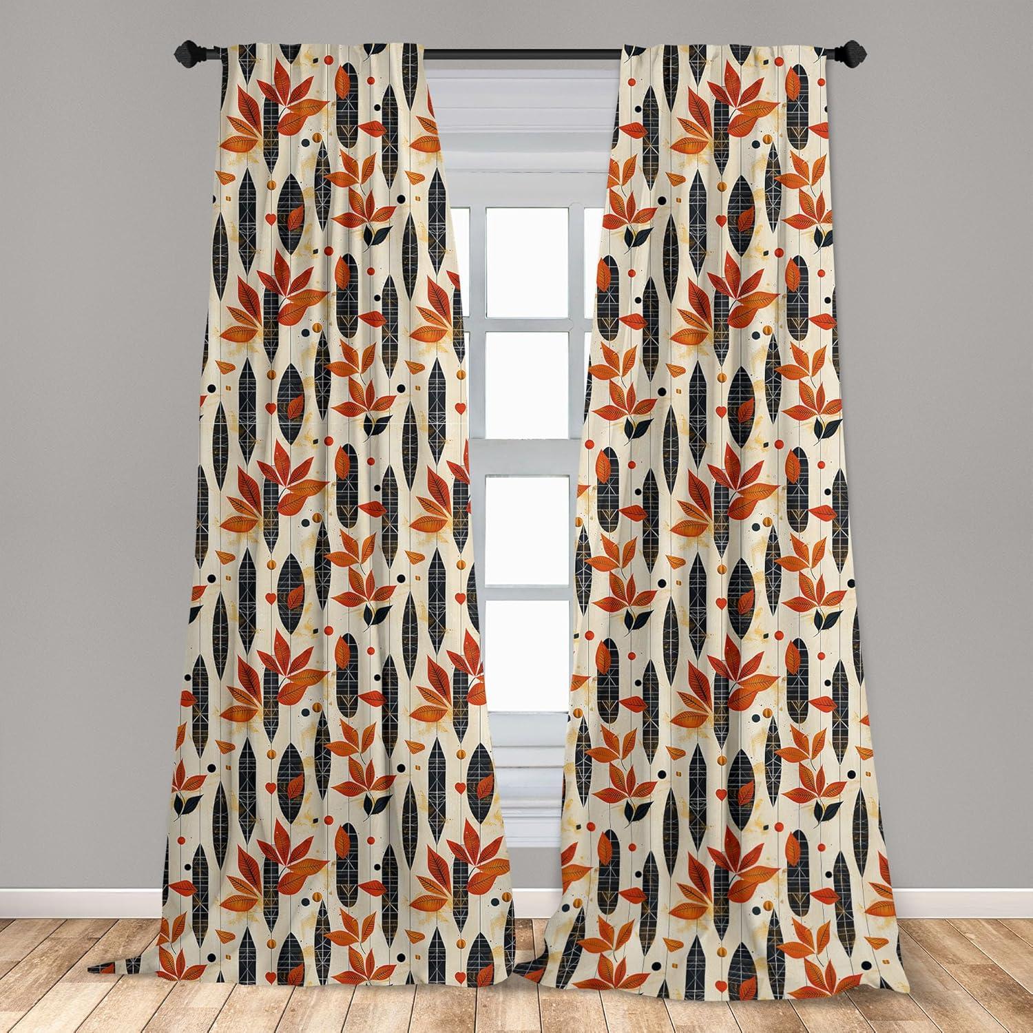 imageAmbesonne Botanical Curtains Watercolor Fall Branches and Geometric Mid Century Modern Autumnal Art Window Treatments 2 Panel Set for Living Room Bedroom Pair of 28quot x 84quot Forest Green Rust TanIvory Ginger Dark Grey