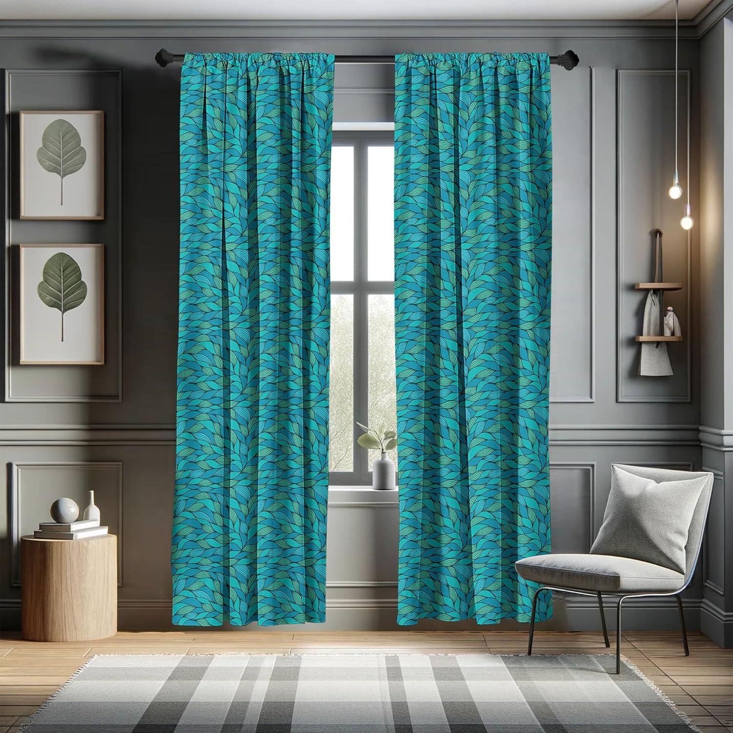 imageAmbesonne Botanical Curtains Watercolor Fall Branches and Geometric Mid Century Modern Autumnal Art Window Treatments 2 Panel Set for Living Room Bedroom Pair of 28quot x 84quot Forest Green Rust TanGreen Mint