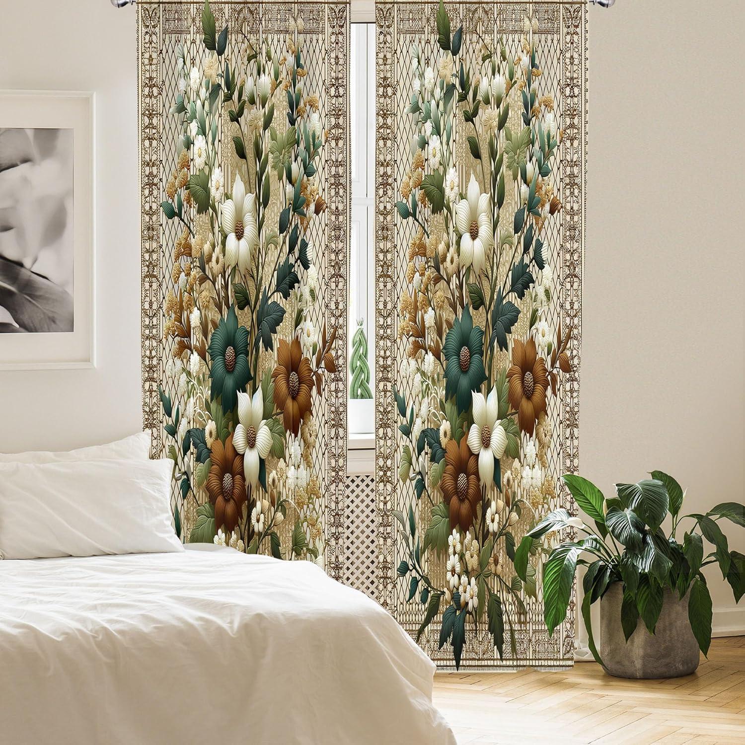imageAmbesonne Botanical Curtains Watercolor Fall Branches and Geometric Mid Century Modern Autumnal Art Window Treatments 2 Panel Set for Living Room Bedroom Pair of 28quot x 84quot Forest Green Rust TanDark Teal Cinnamon Umber