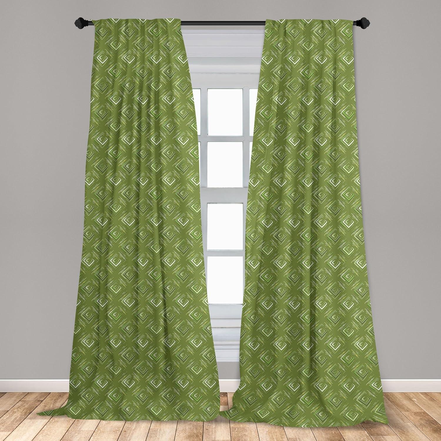 imageAmbesonne Botanical Curtains Watercolor Fall Branches and Geometric Mid Century Modern Autumnal Art Window Treatments 2 Panel Set for Living Room Bedroom Pair of 28quot x 84quot Forest Green Rust TanOlive Green