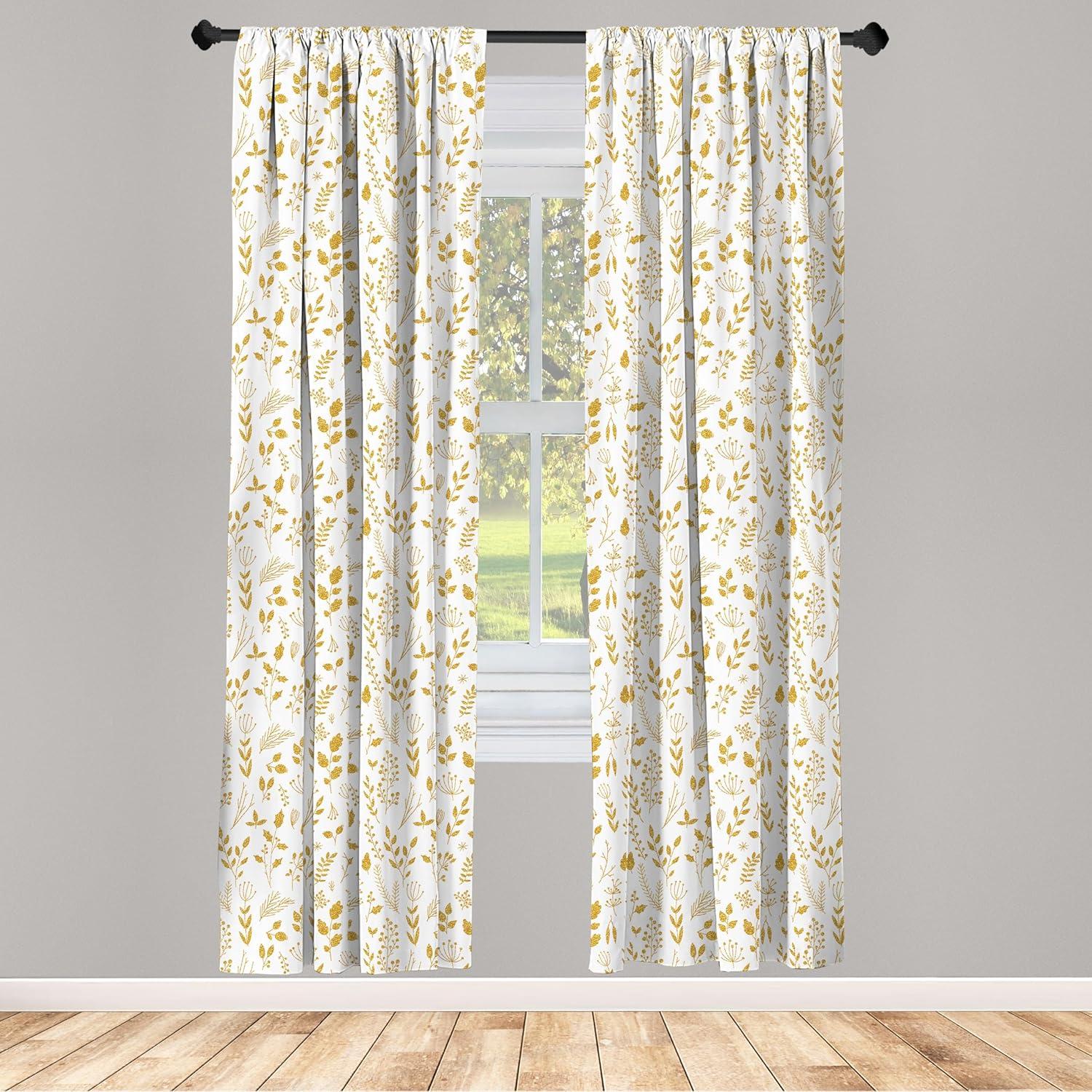 imageAmbesonne Botanical Curtains Watercolor Fall Branches and Geometric Mid Century Modern Autumnal Art Window Treatments 2 Panel Set for Living Room Bedroom Pair of 28quot x 84quot Forest Green Rust TanEarth Yellow