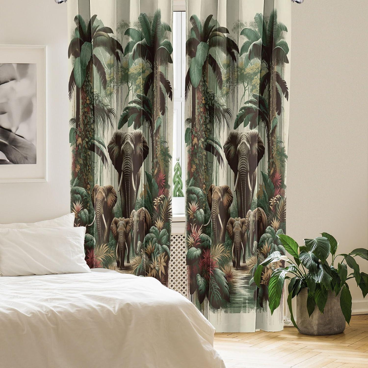 imageAmbesonne Botanical Curtains Watercolor Fall Branches and Geometric Mid Century Modern Autumnal Art Window Treatments 2 Panel Set for Living Room Bedroom Pair of 28quot x 84quot Forest Green Rust TanJade Green Caramel Ruby