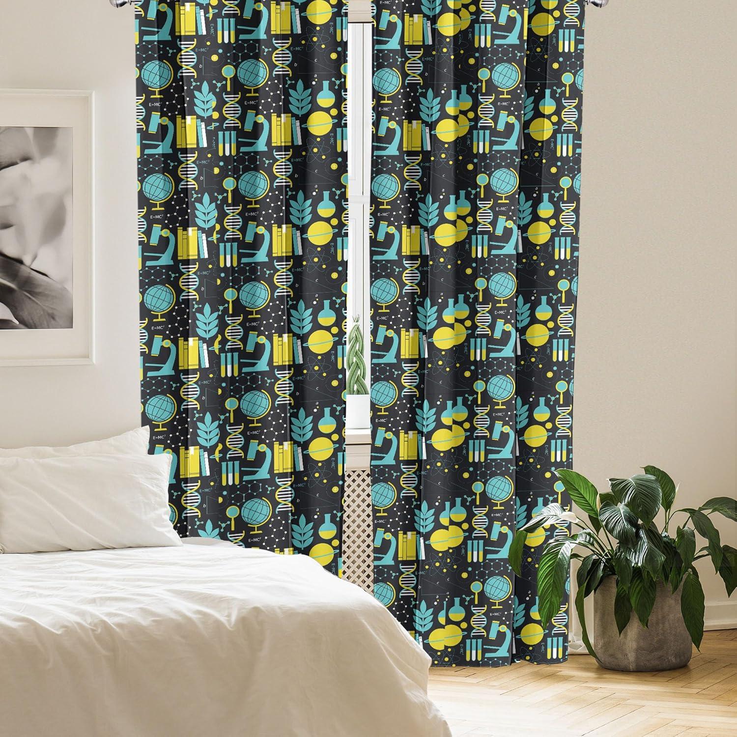 imageAmbesonne Botanical Curtains Watercolor Fall Branches and Geometric Mid Century Modern Autumnal Art Window Treatments 2 Panel Set for Living Room Bedroom Pair of 28quot x 84quot Forest Green Rust TanTurquoise Yellow