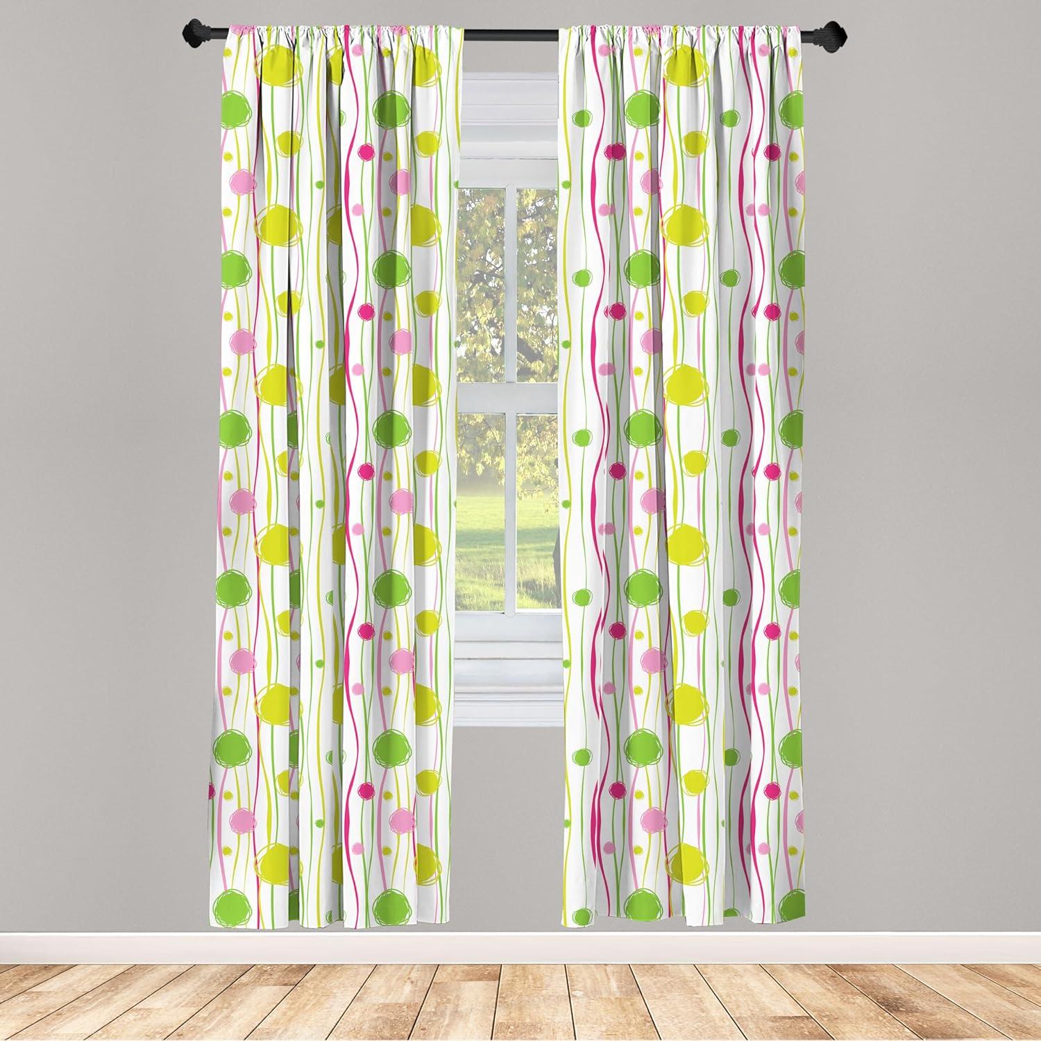 imageAmbesonne Cats Curtains Modern Scandi Pattern of Kitten Love with Romantic Hearts Cartoon Design Window Treatments 2 Panel Set for Living Room Bedroom Pair of 28quot x 63quot Ginger Olive Green WhiteWhite Green