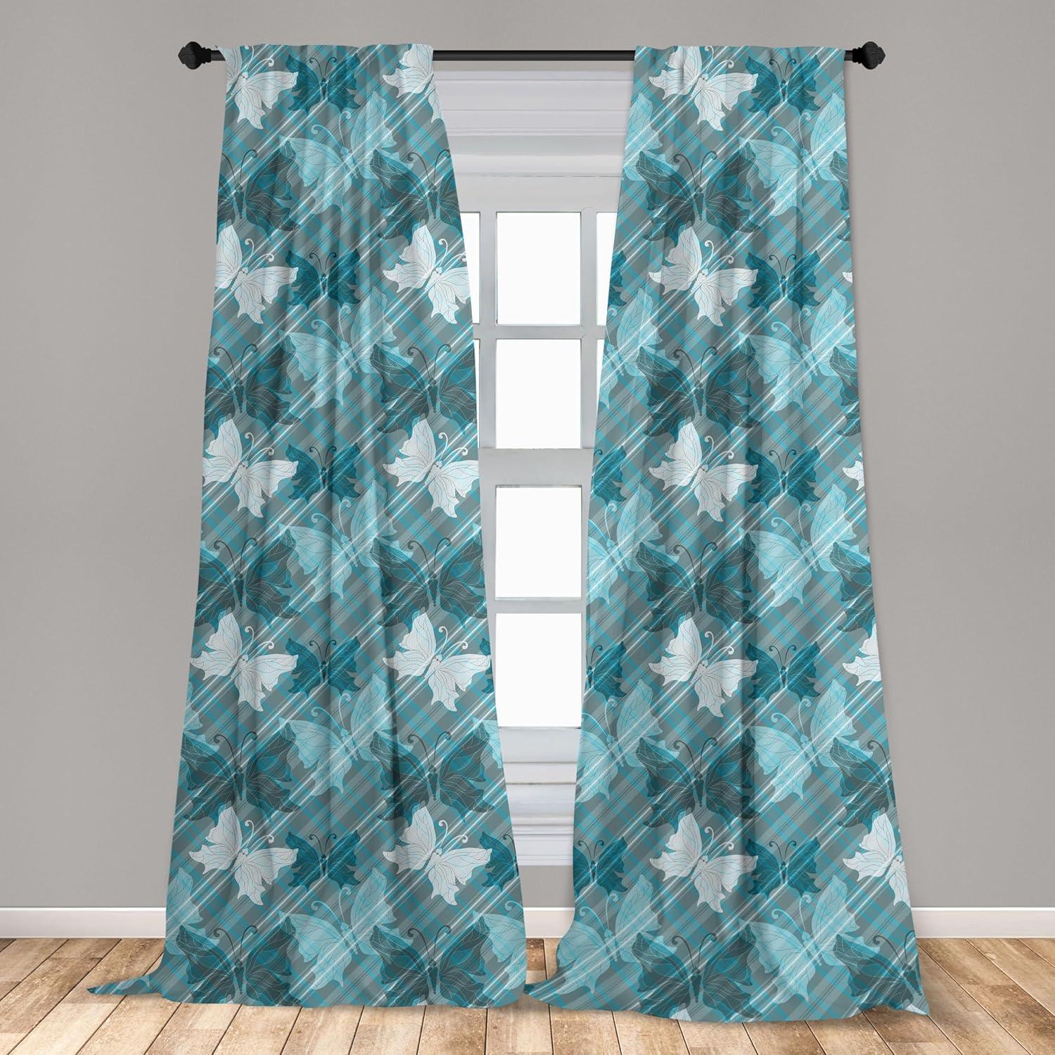 imageAmbesonne Cats Curtains Modern Scandi Pattern of Kitten Love with Romantic Hearts Cartoon Design Window Treatments 2 Panel Set for Living Room Bedroom Pair of 28quot x 63quot Ginger Olive Green WhiteTeal Blue