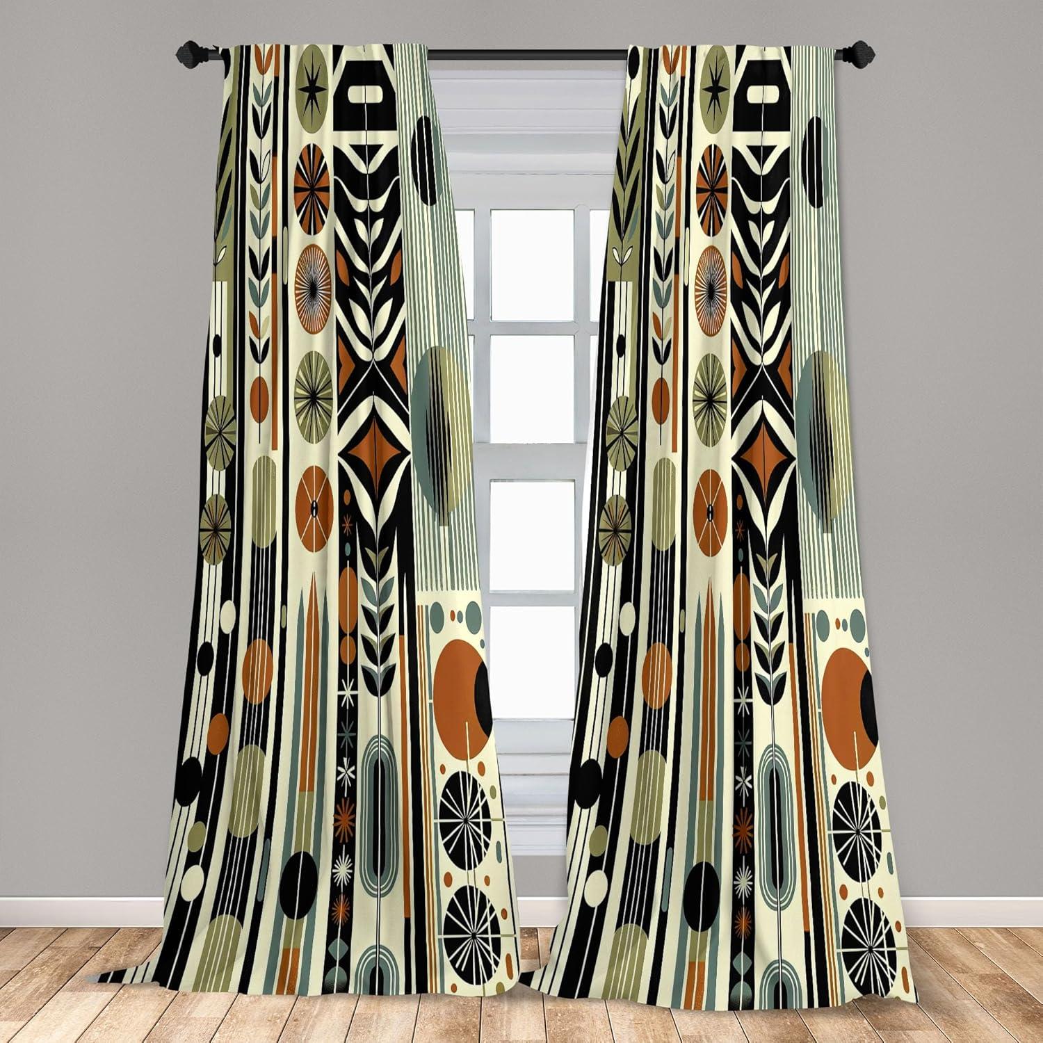 imageAmbesonne Cats Curtains Modern Scandi Pattern of Kitten Love with Romantic Hearts Cartoon Design Window Treatments 2 Panel Set for Living Room Bedroom Pair of 28quot x 63quot Ginger Olive Green WhiteOlive Green Rust Ivory