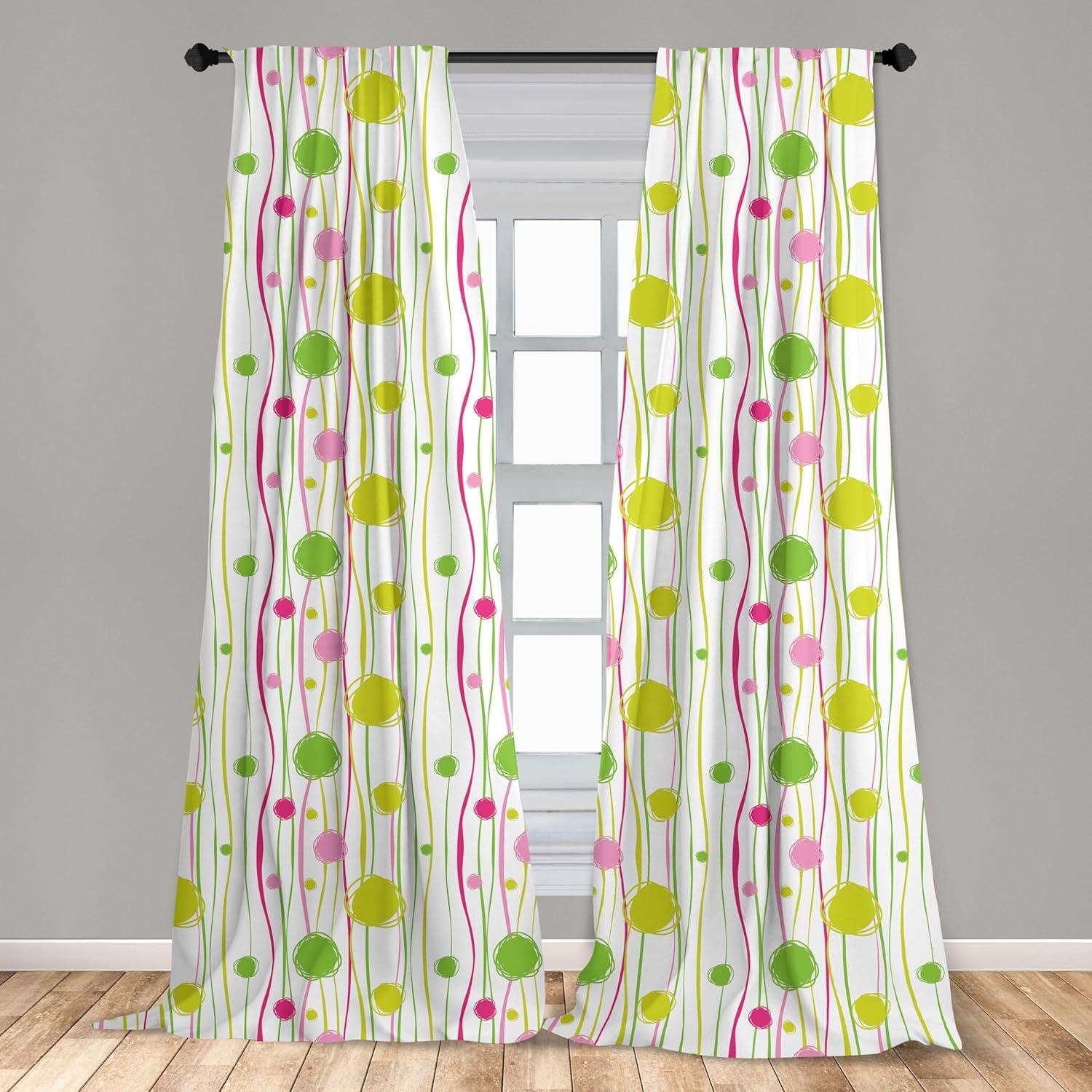 imageAmbesonne Cats Curtains Modern Scandi Pattern of Kitten Love with Romantic Hearts Cartoon Design Window Treatments 2 Panel Set for Living Room Bedroom Pair of 28quot x 63quot Ginger Olive Green WhiteWhite Green
