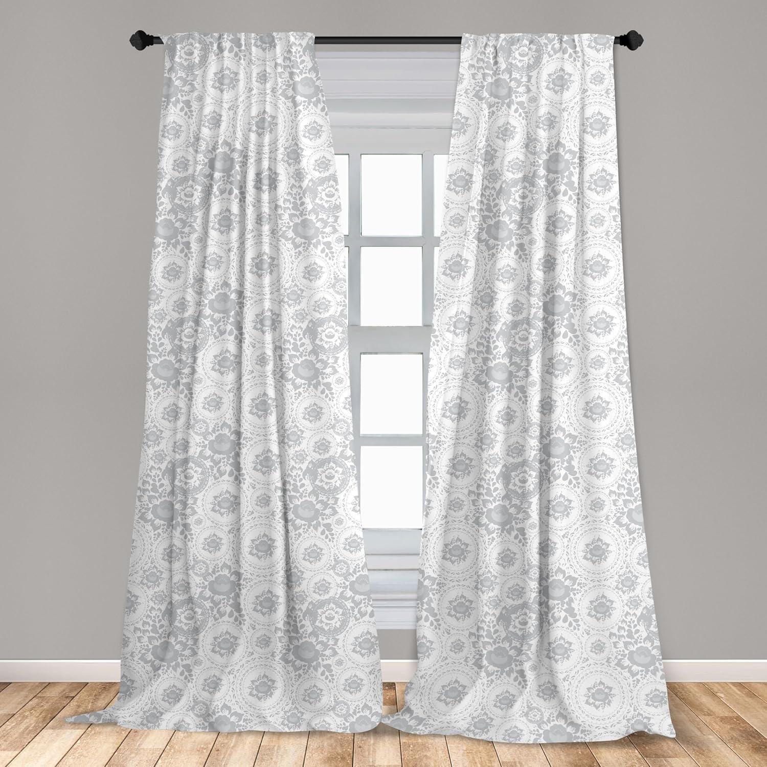 imageAmbesonne Cats Curtains Modern Scandi Pattern of Kitten Love with Romantic Hearts Cartoon Design Window Treatments 2 Panel Set for Living Room Bedroom Pair of 28quot x 63quot Ginger Olive Green WhiteSilver White