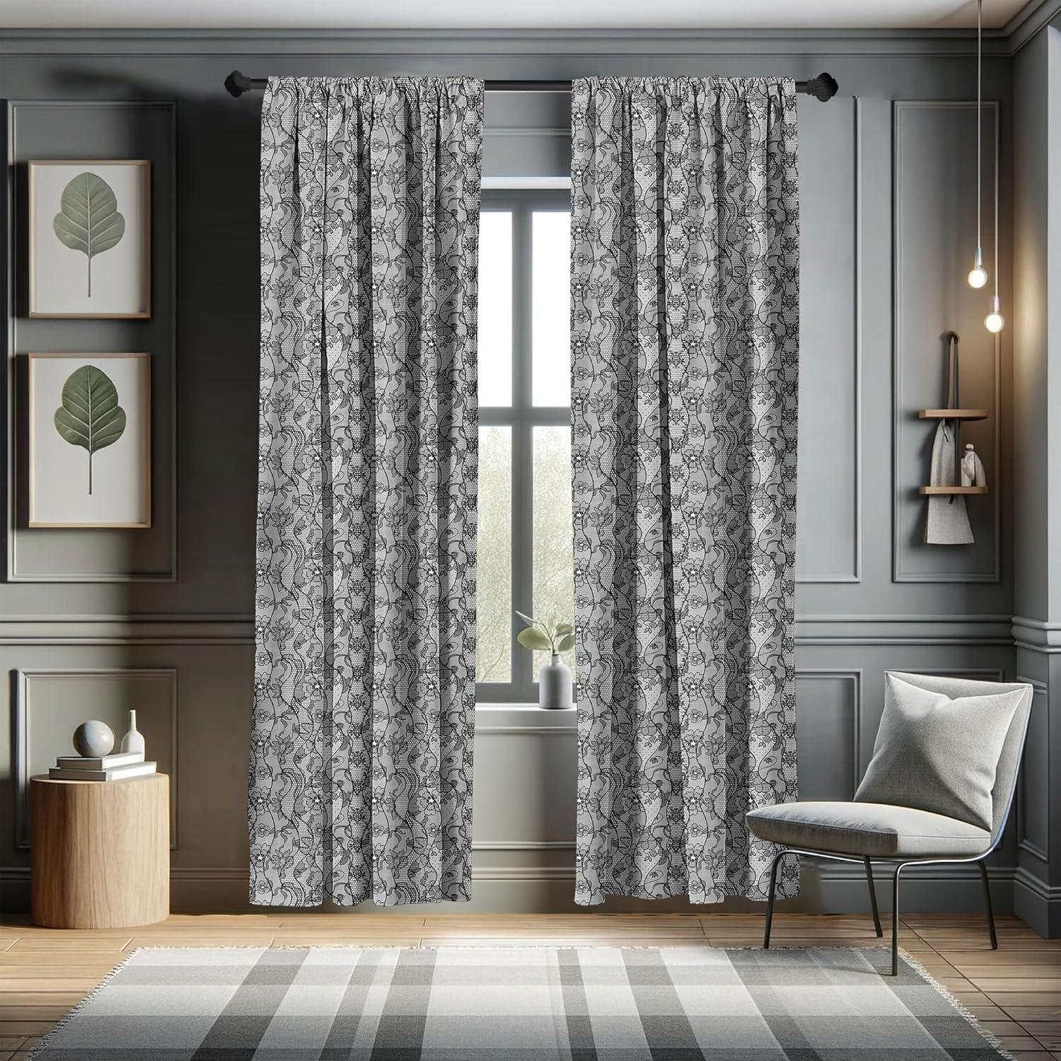 imageAmbesonne Cats Curtains Modern Scandi Pattern of Kitten Love with Romantic Hearts Cartoon Design Window Treatments 2 Panel Set for Living Room Bedroom Pair of 28quot x 63quot Ginger Olive Green WhiteGrey Black