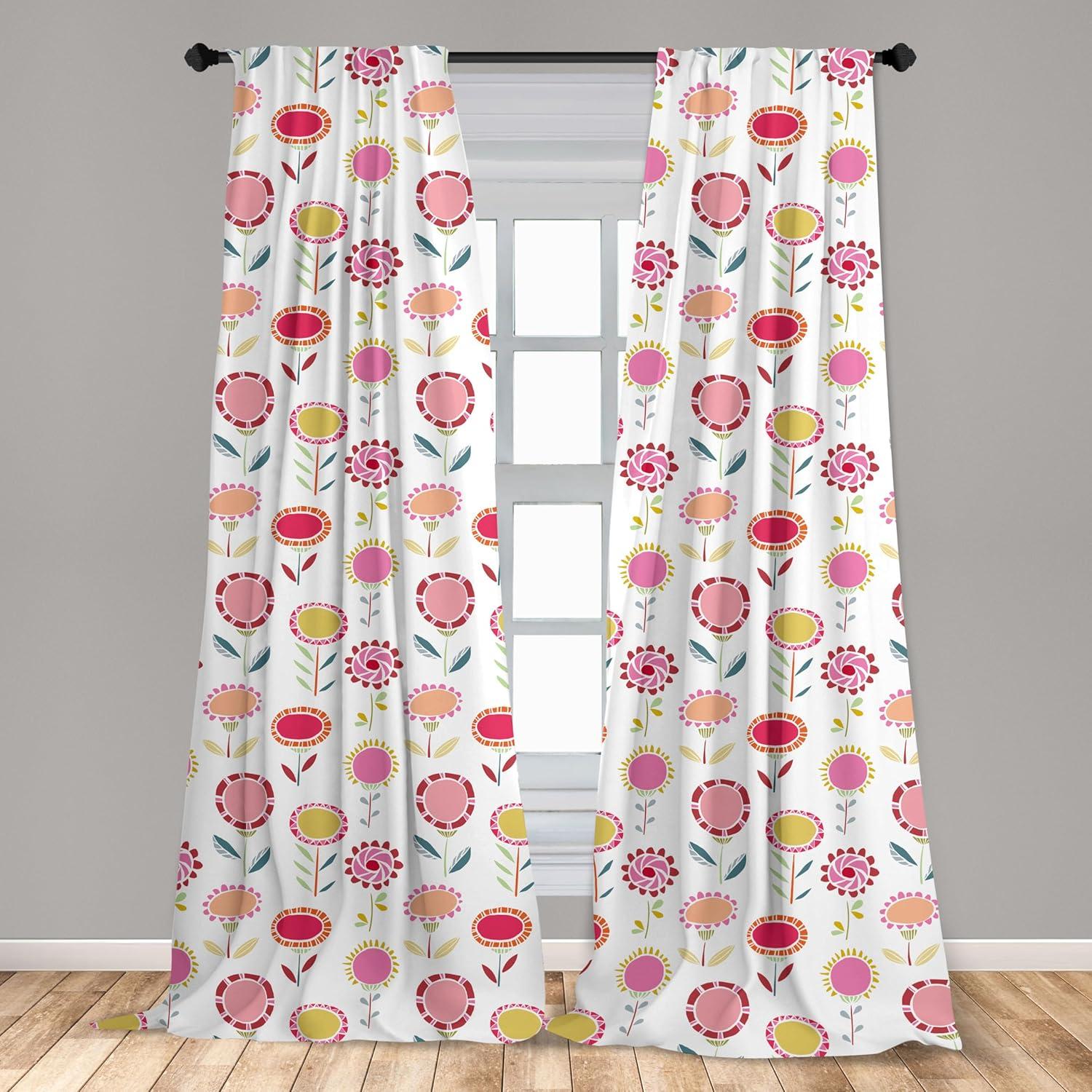 imageAmbesonne Cats Curtains Modern Scandi Pattern of Kitten Love with Romantic Hearts Cartoon Design Window Treatments 2 Panel Set for Living Room Bedroom Pair of 28quot x 63quot Ginger Olive Green WhitePink Yellow