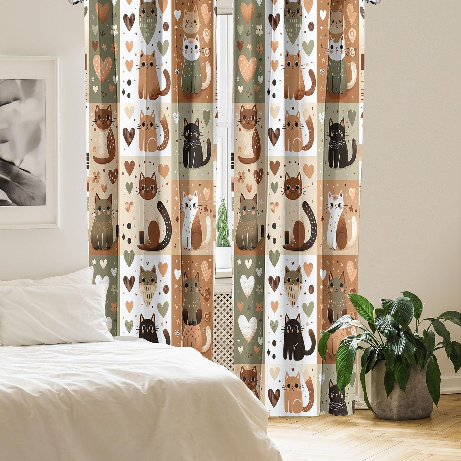 imageAmbesonne Cats Curtains Modern Scandi Pattern of Kitten Love with Romantic Hearts Cartoon Design Window Treatments 2 Panel Set for Living Room Bedroom Pair of 28quot x 63quot Ginger Olive Green WhiteGinger Olive Green White