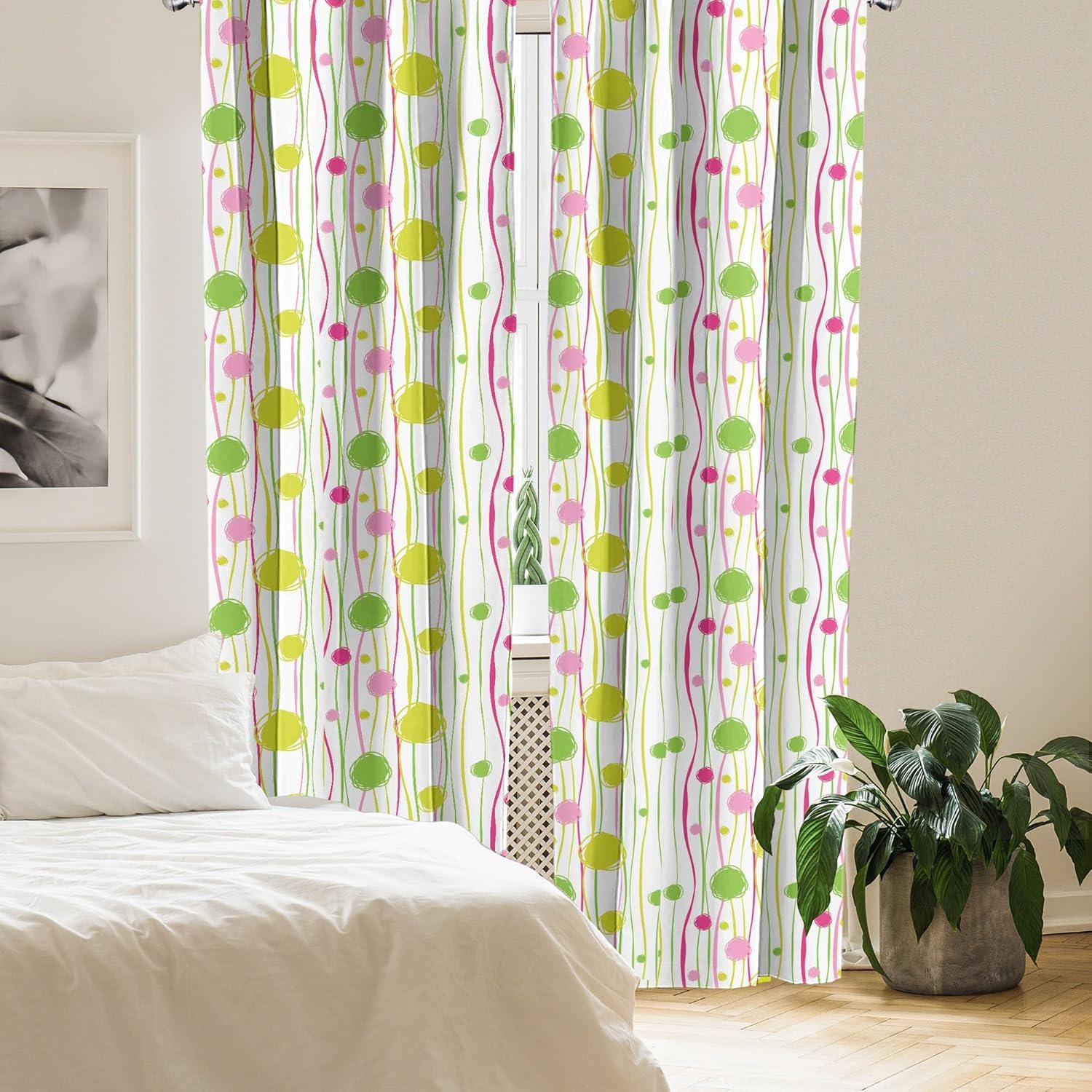imageAmbesonne Cats Curtains Modern Scandi Pattern of Kitten Love with Romantic Hearts Cartoon Design Window Treatments 2 Panel Set for Living Room Bedroom Pair of 28quot x 63quot Ginger Olive Green WhiteWhite Green