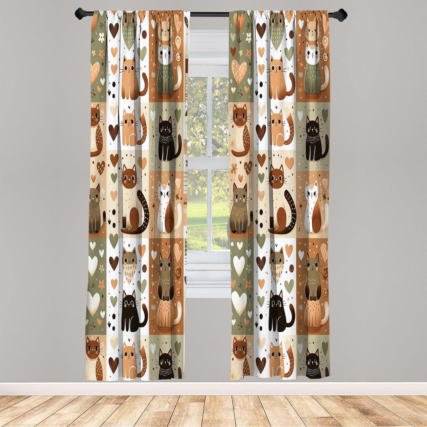 imageAmbesonne Cats Curtains Modern Scandi Pattern of Kitten Love with Romantic Hearts Cartoon Design Window Treatments 2 Panel Set for Living Room Bedroom Pair of 28quot x 63quot Ginger Olive Green WhiteGinger Olive Green White