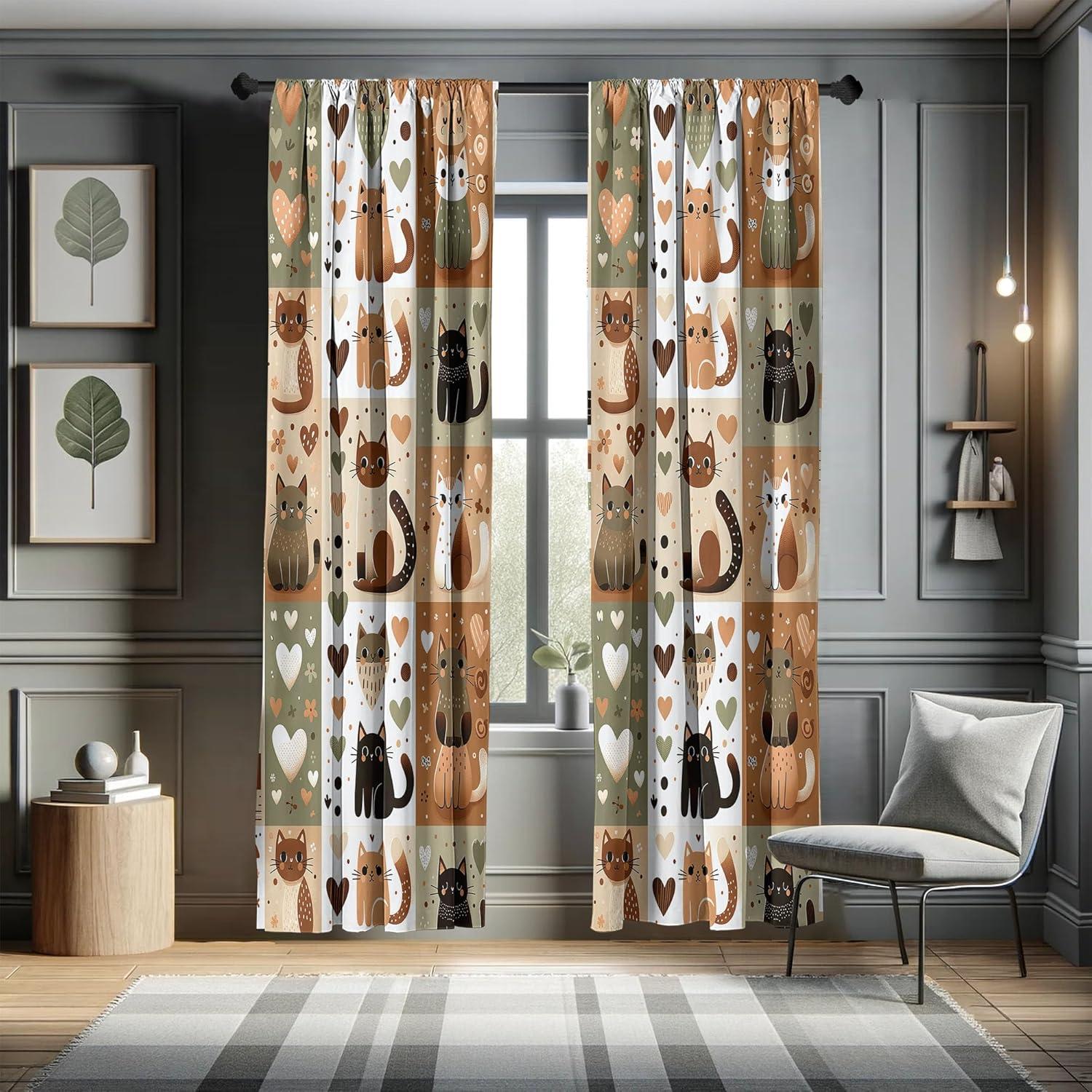 imageAmbesonne Cats Curtains Modern Scandi Pattern of Kitten Love with Romantic Hearts Cartoon Design Window Treatments 2 Panel Set for Living Room Bedroom Pair of 28quot x 63quot Ginger Olive Green WhiteGinger Olive Green White