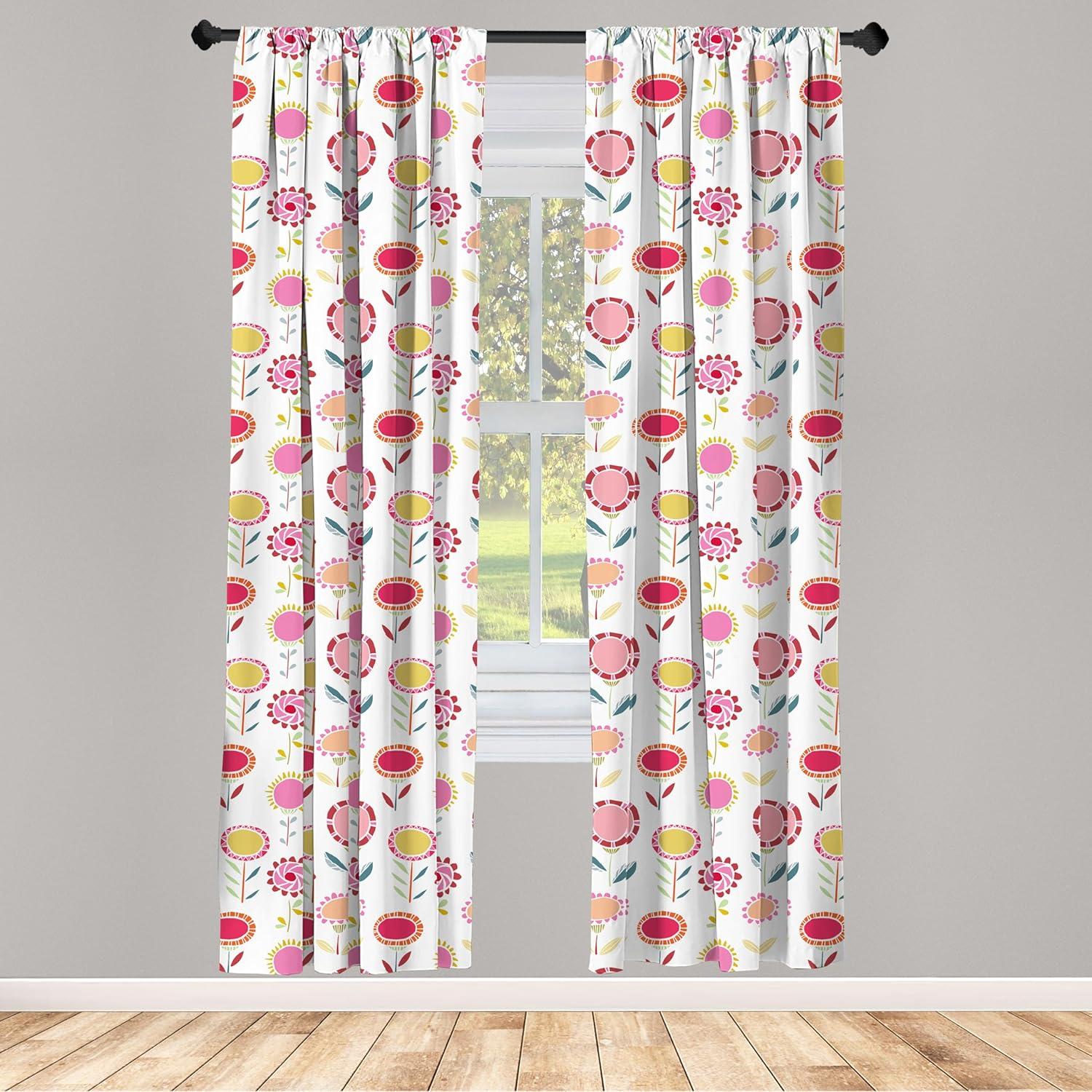 imageAmbesonne Cats Curtains Modern Scandi Pattern of Kitten Love with Romantic Hearts Cartoon Design Window Treatments 2 Panel Set for Living Room Bedroom Pair of 28quot x 63quot Ginger Olive Green WhitePink Yellow