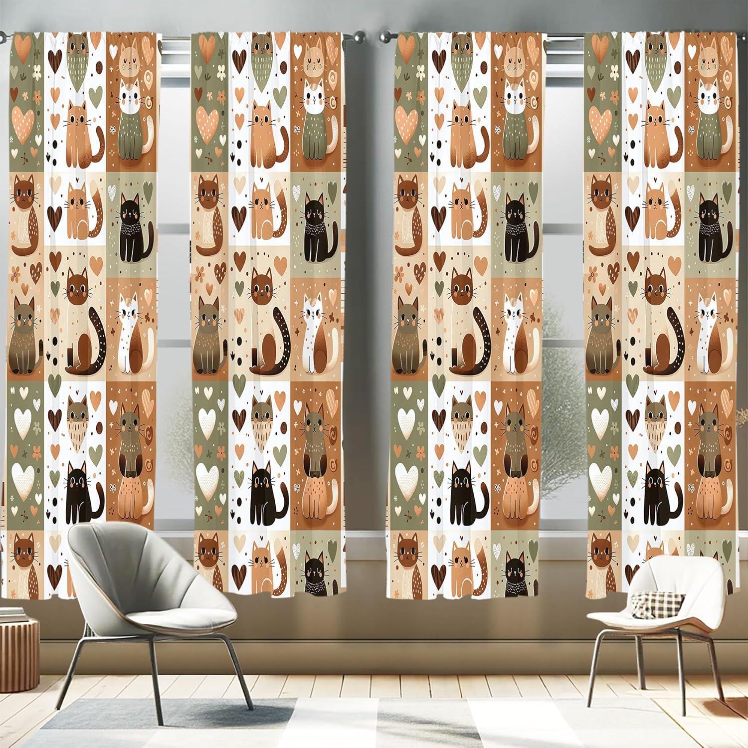 imageAmbesonne Cats Curtains Modern Scandi Pattern of Kitten Love with Romantic Hearts Cartoon Design Window Treatments 2 Panel Set for Living Room Bedroom Pair of 28quot x 63quot Ginger Olive Green WhiteGinger Olive Green White