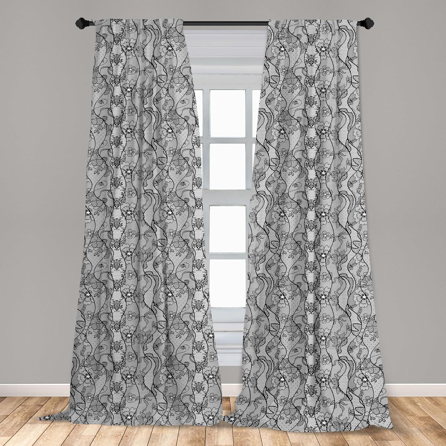 imageAmbesonne Cats Curtains Modern Scandi Pattern of Kitten Love with Romantic Hearts Cartoon Design Window Treatments 2 Panel Set for Living Room Bedroom Pair of 28quot x 63quot Ginger Olive Green WhiteGrey Black