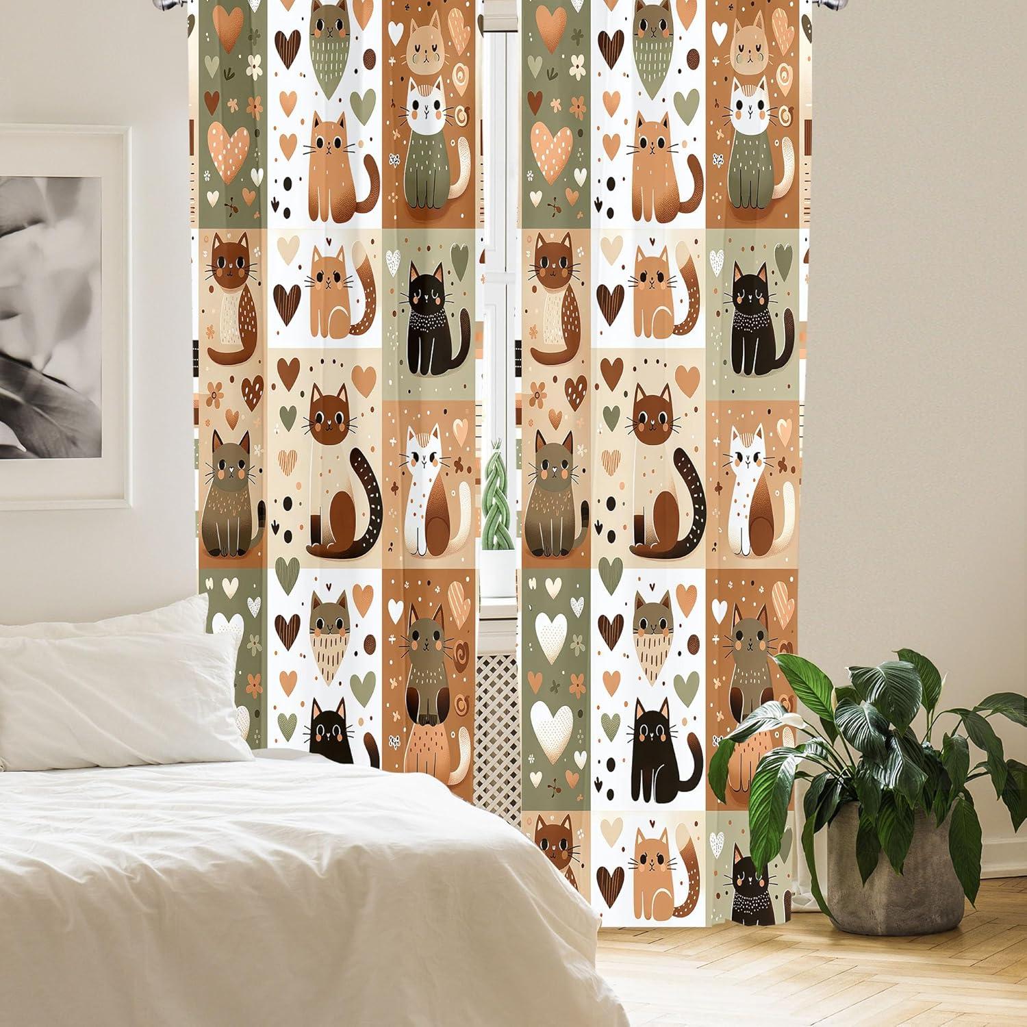 imageAmbesonne Cats Curtains Modern Scandi Pattern of Kitten Love with Romantic Hearts Cartoon Design Window Treatments 2 Panel Set for Living Room Bedroom Pair of 28quot x 63quot Ginger Olive Green WhiteGinger Olive Green White