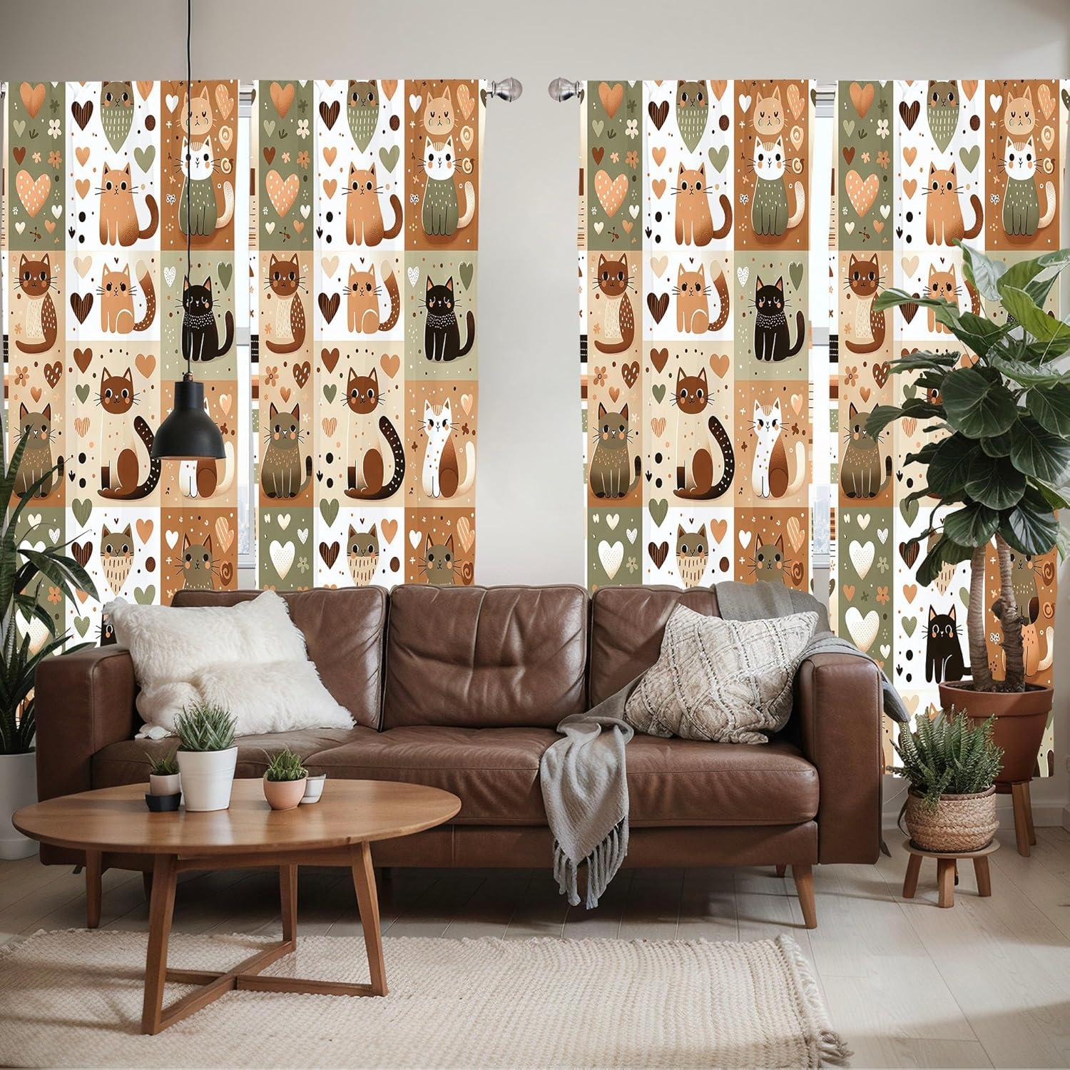 imageAmbesonne Cats Curtains Modern Scandi Pattern of Kitten Love with Romantic Hearts Cartoon Design Window Treatments 2 Panel Set for Living Room Bedroom Pair of 28quot x 63quot Ginger Olive Green WhiteGinger Olive Green White