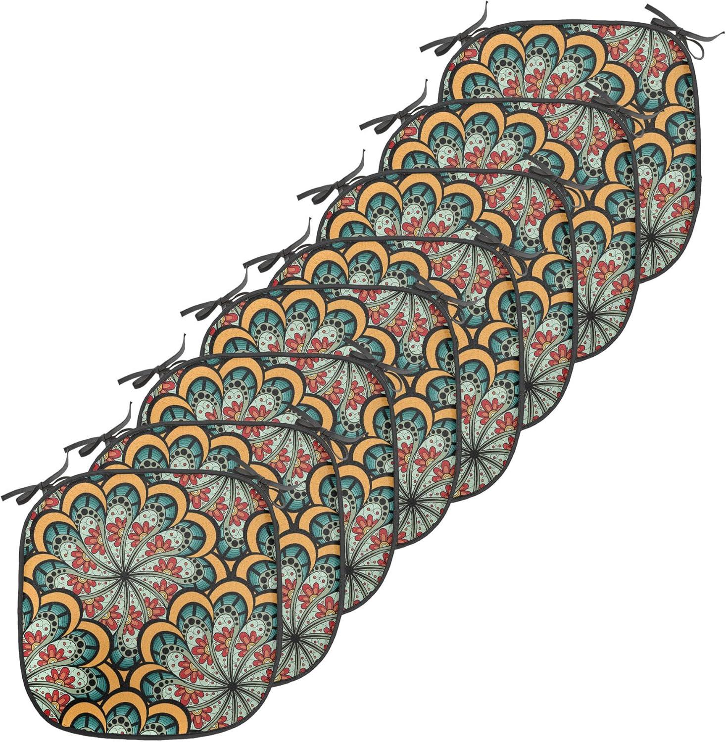 imageAmbesonne Christmas Chair Seating Cushion Set of 6 Pine Fir Cones Balls and Coniferous Tree Leaves Holly Berry Old Fashioned AntiSlip Seat Padding for Kitchen ampamp Patio 16quotx16quot Red Green GreyBrown Green and Yellow