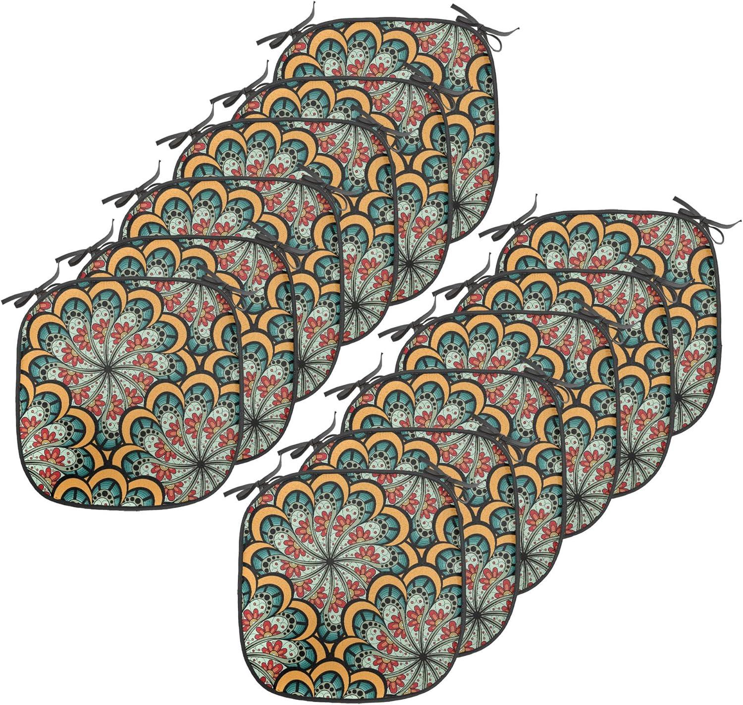 imageAmbesonne Christmas Chair Seating Cushion Set of 6 Pine Fir Cones Balls and Coniferous Tree Leaves Holly Berry Old Fashioned AntiSlip Seat Padding for Kitchen ampamp Patio 16quotx16quot Red Green GreyBrown Green and Yellow
