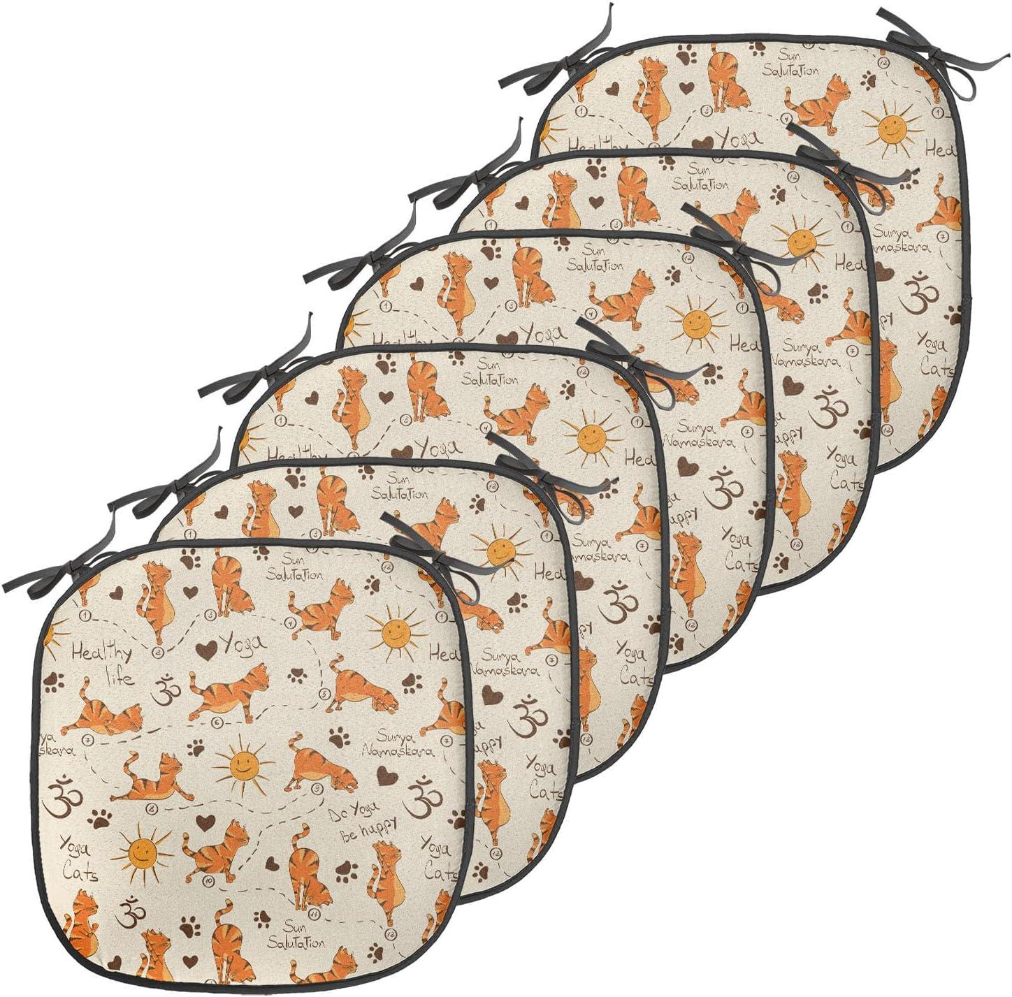 imageAmbesonne Christmas Chair Seating Cushion Set of 6 Pine Fir Cones Balls and Coniferous Tree Leaves Holly Berry Old Fashioned AntiSlip Seat Padding for Kitchen ampamp Patio 16quotx16quot Red Green GreyCream Orange Brown