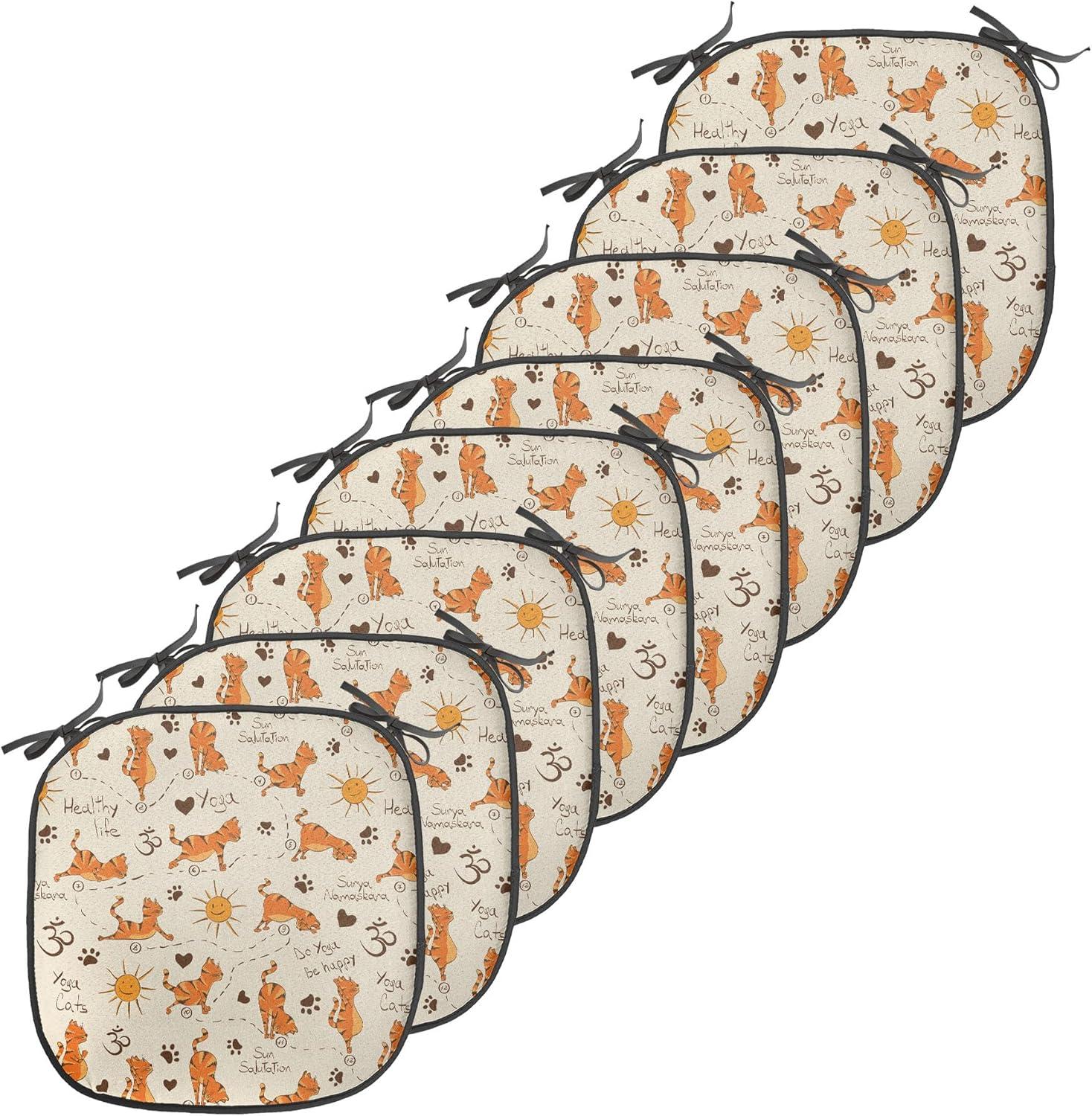 imageAmbesonne Christmas Chair Seating Cushion Set of 6 Pine Fir Cones Balls and Coniferous Tree Leaves Holly Berry Old Fashioned AntiSlip Seat Padding for Kitchen ampamp Patio 16quotx16quot Red Green GreyCream Orange Brown