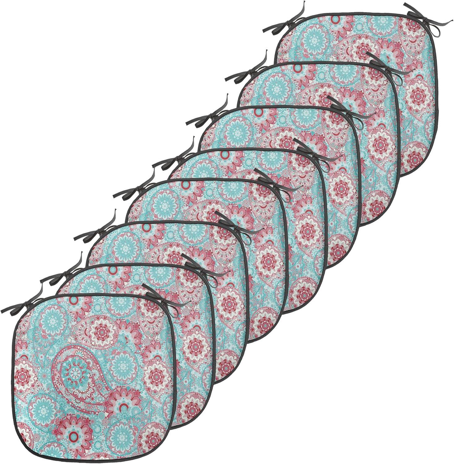imageAmbesonne Christmas Chair Seating Cushion Set of 6 Pine Fir Cones Balls and Coniferous Tree Leaves Holly Berry Old Fashioned AntiSlip Seat Padding for Kitchen ampamp Patio 16quotx16quot Red Green GreyPink Pale Blue