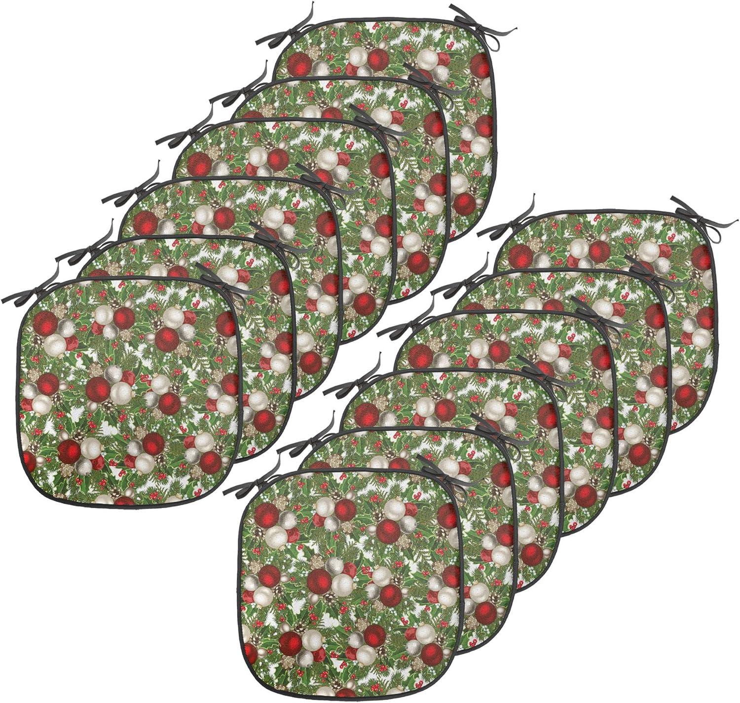 imageAmbesonne Christmas Chair Seating Cushion Set of 6 Pine Fir Cones Balls and Coniferous Tree Leaves Holly Berry Old Fashioned AntiSlip Seat Padding for Kitchen ampamp Patio 16quotx16quot Red Green GreyRed Green Grey