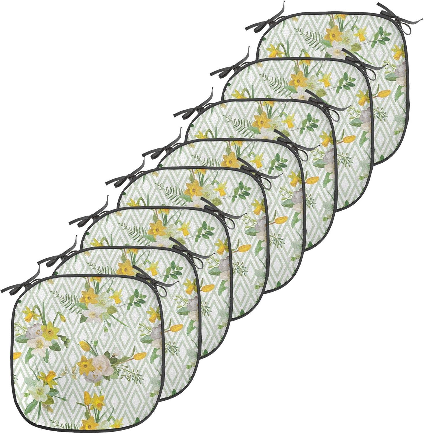 imageAmbesonne Christmas Chair Seating Cushion Set of 6 Pine Fir Cones Balls and Coniferous Tree Leaves Holly Berry Old Fashioned AntiSlip Seat Padding for Kitchen ampamp Patio 16quotx16quot Red Green GreyPale Green Yellow White