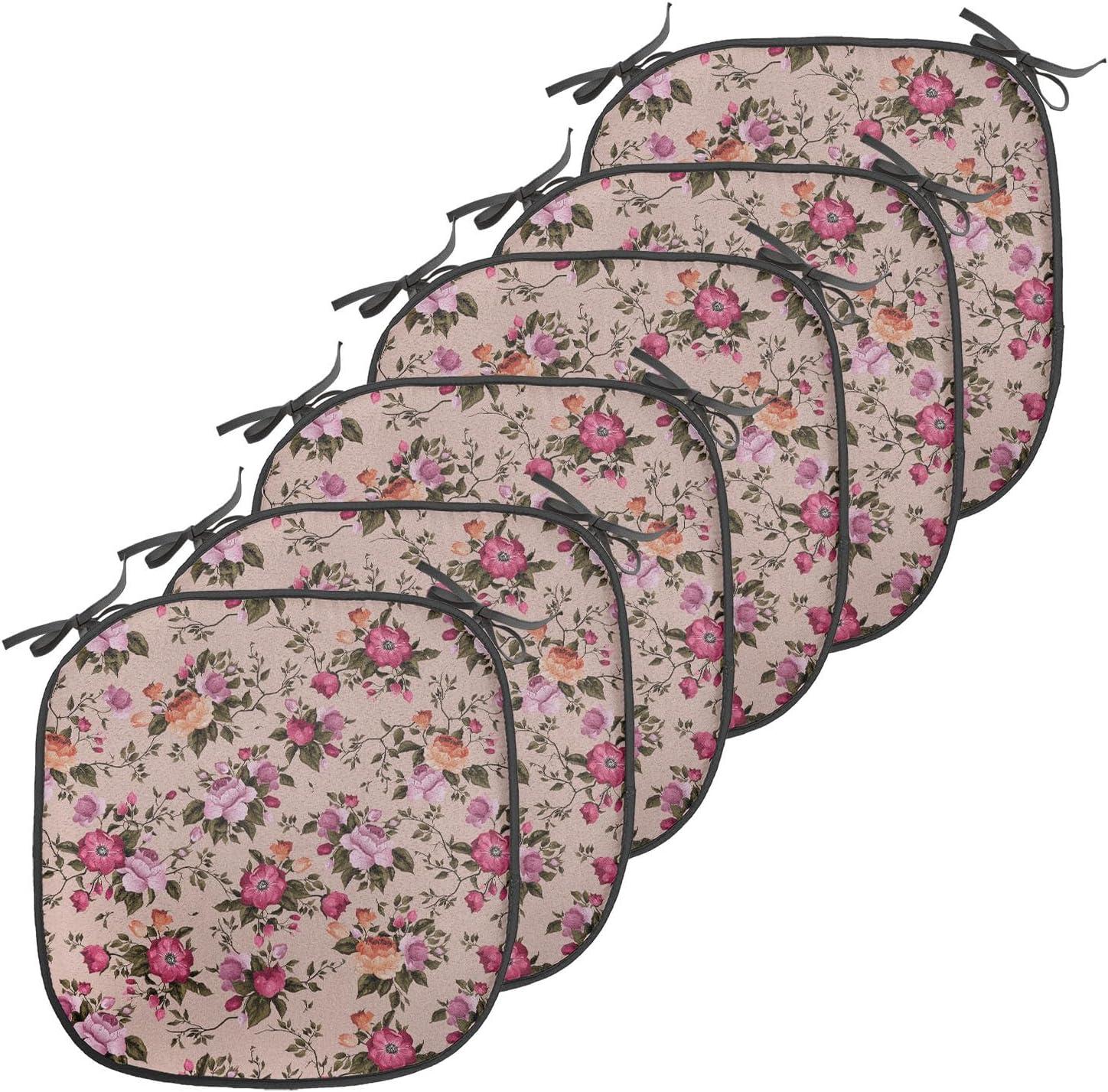 imageAmbesonne Christmas Chair Seating Cushion Set of 6 Pine Fir Cones Balls and Coniferous Tree Leaves Holly Berry Old Fashioned AntiSlip Seat Padding for Kitchen ampamp Patio 16quotx16quot Red Green GreyTan Pink Dark Green