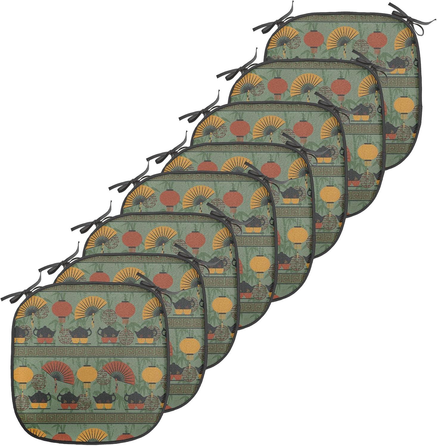 imageAmbesonne Christmas Chair Seating Cushion Set of 6 Pine Fir Cones Balls and Coniferous Tree Leaves Holly Berry Old Fashioned AntiSlip Seat Padding for Kitchen ampamp Patio 16quotx16quot Red Green GreyReseda Green and Marigold