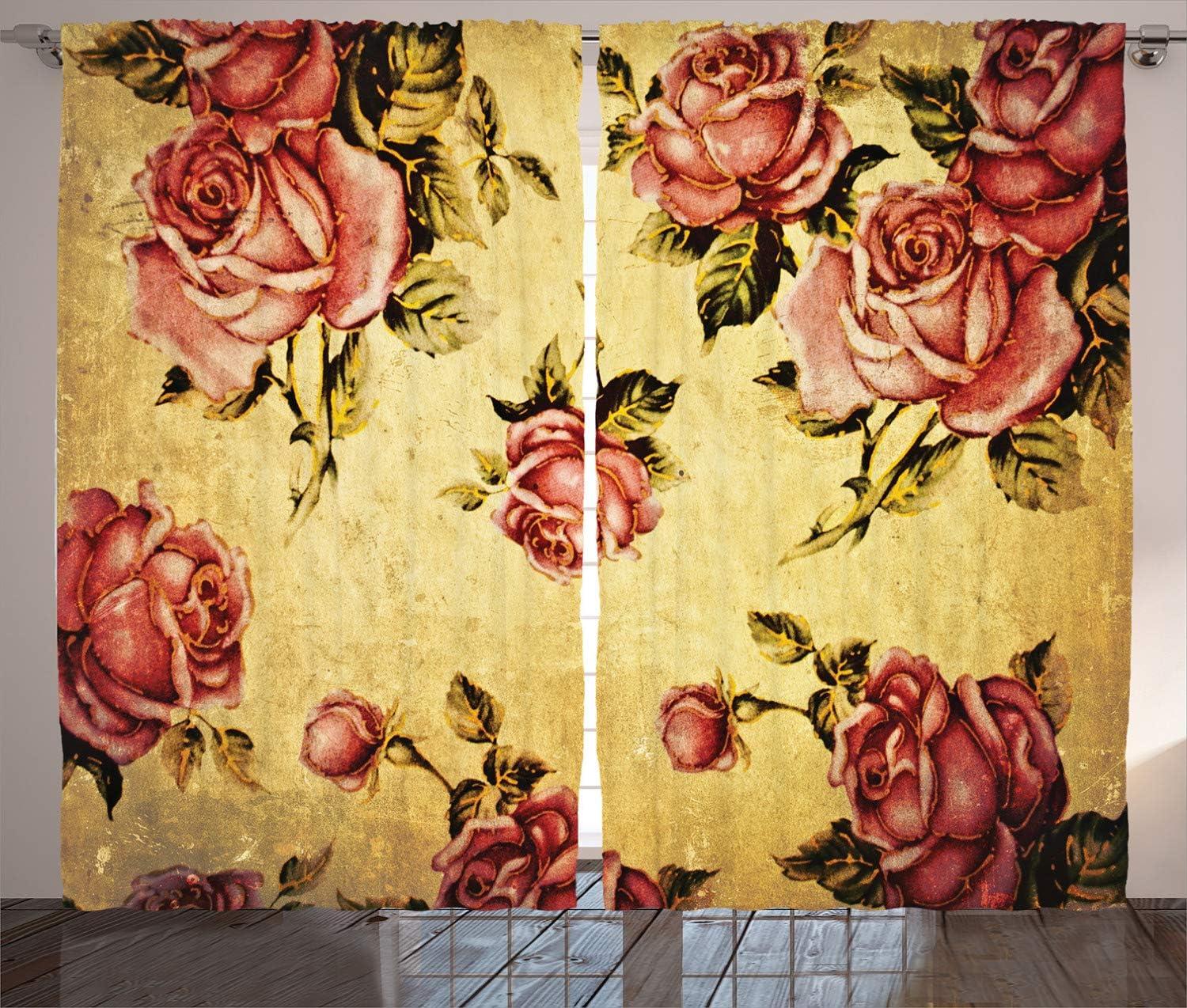 imageAmbesonne Christmas Curtains Classical Christmas Ornaments and Baubles Coniferous Pine Tree Twig Tinsel Print Living Room Bedroom Window Drapes 2 Panel Set 108quot X 90quot Vermilion GreenCream Pink Green