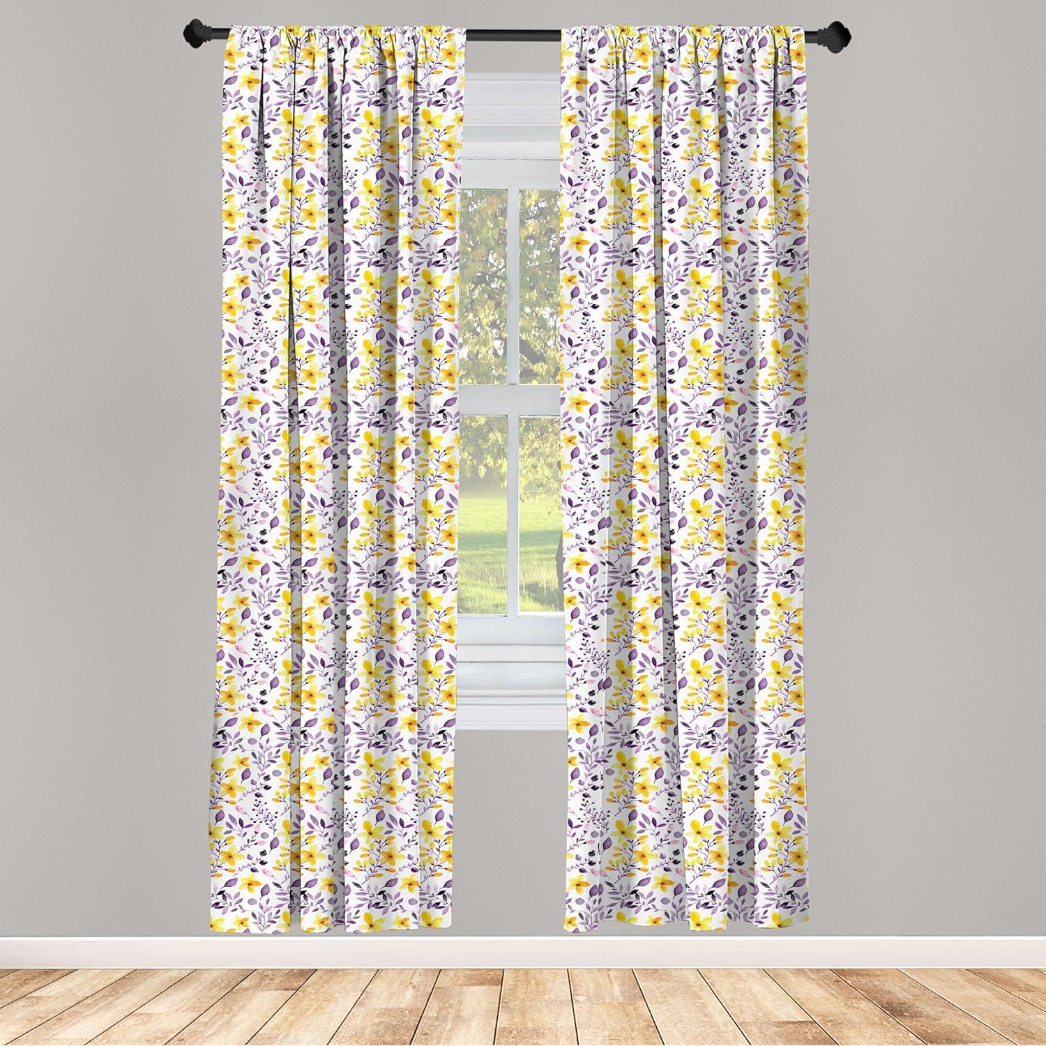 imageAmbesonne Christmas Curtains Tree Branches Spruce Leaves Balls Bells Cones Poinsettia Flowers Mistletoe Berry Window Treatments 2 Panel Set for Living Room Bedroom Pair of 28quot x 63quot Ruby GreenPurple Yellow