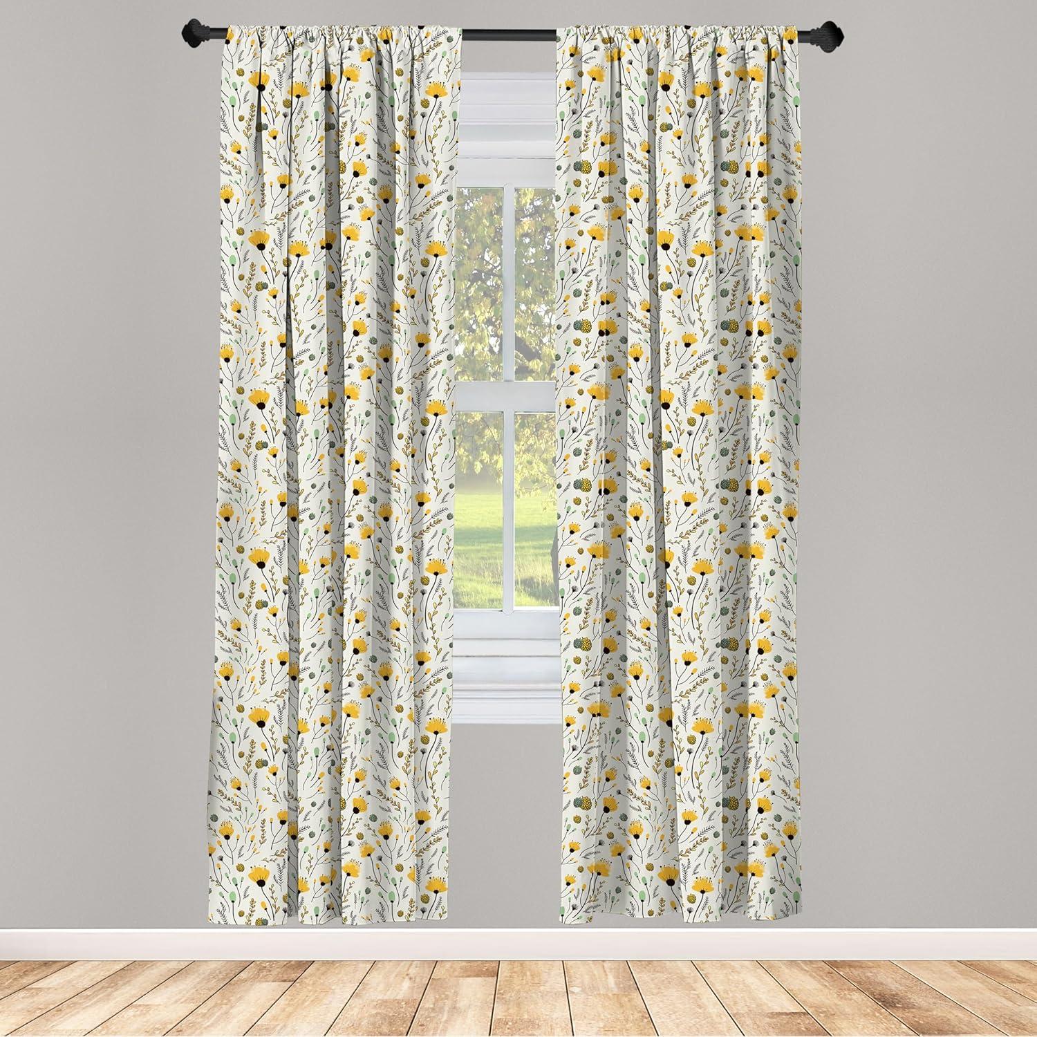imageAmbesonne Christmas Curtains Tree Branches Spruce Leaves Balls Bells Cones Poinsettia Flowers Mistletoe Berry Window Treatments 2 Panel Set for Living Room Bedroom Pair of 28quot x 63quot Ruby GreenYellow Sea Green Black
