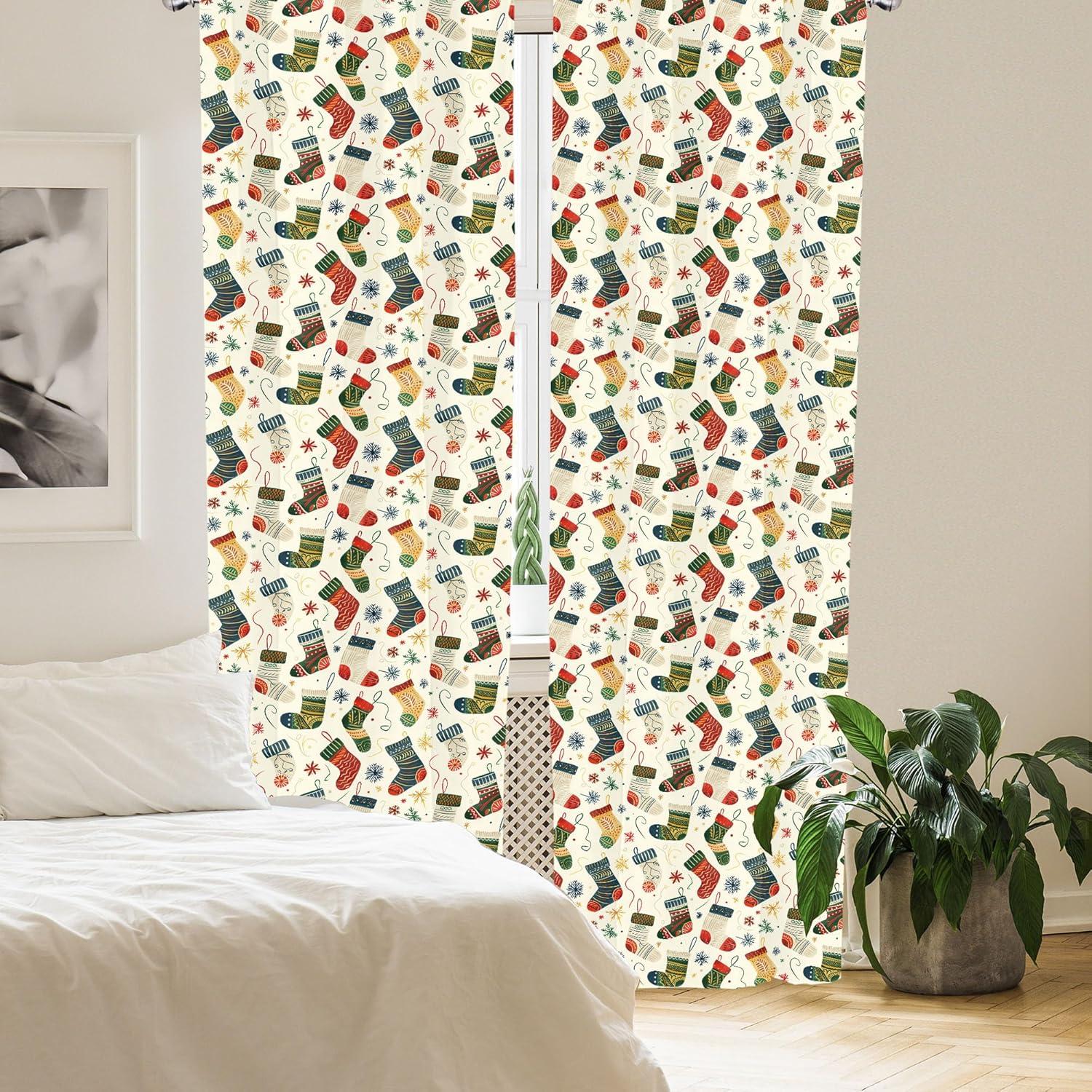 imageAmbesonne Christmas Curtains Tree Branches Spruce Leaves Balls Bells Cones Poinsettia Flowers Mistletoe Berry Window Treatments 2 Panel Set for Living Room Bedroom Pair of 28quot x 63quot Ruby GreenDark Coral Teal Blue Grey