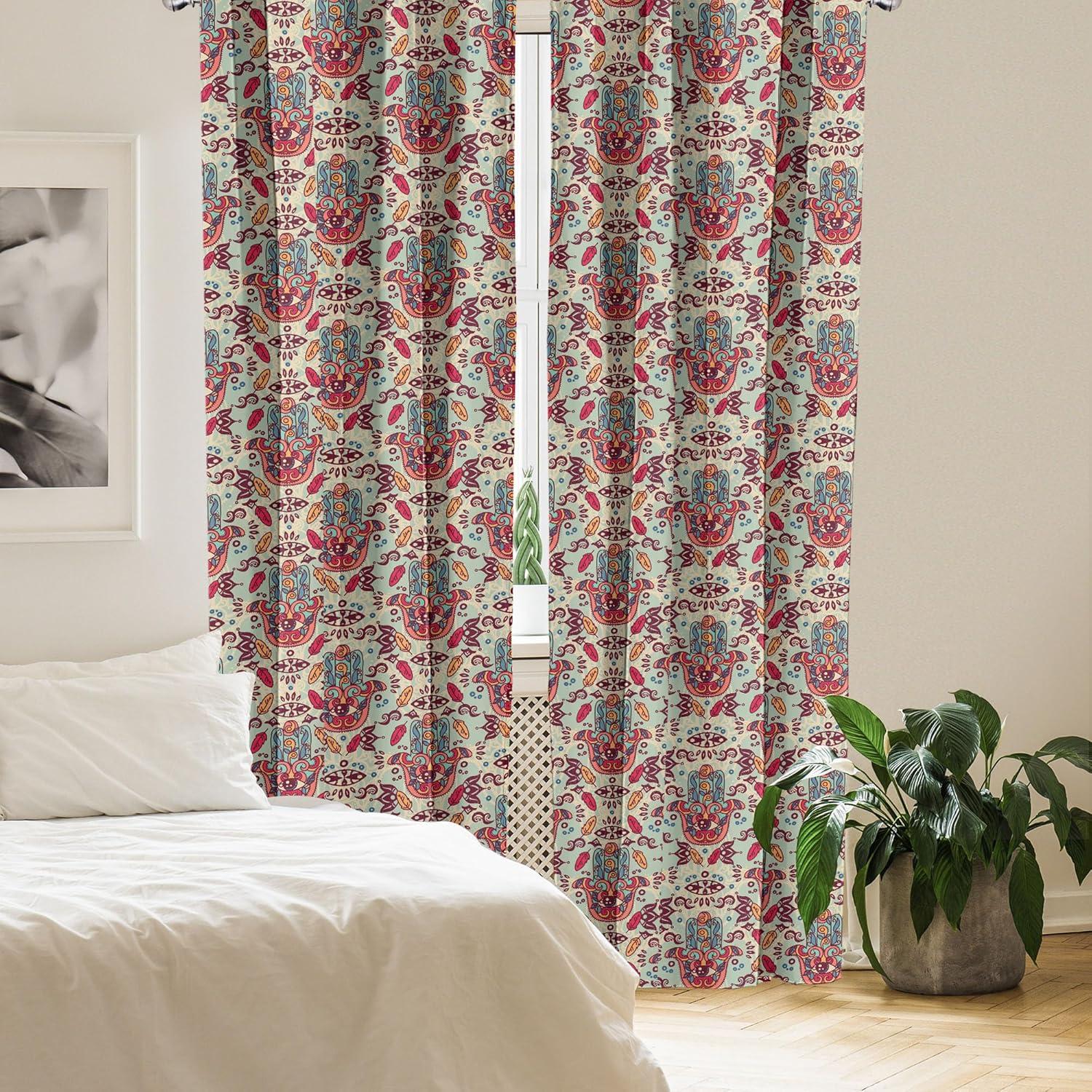 imageAmbesonne Christmas Curtains Tree Branches Spruce Leaves Balls Bells Cones Poinsettia Flowers Mistletoe Berry Window Treatments 2 Panel Set for Living Room Bedroom Pair of 28quot x 63quot Ruby GreenRed Blue