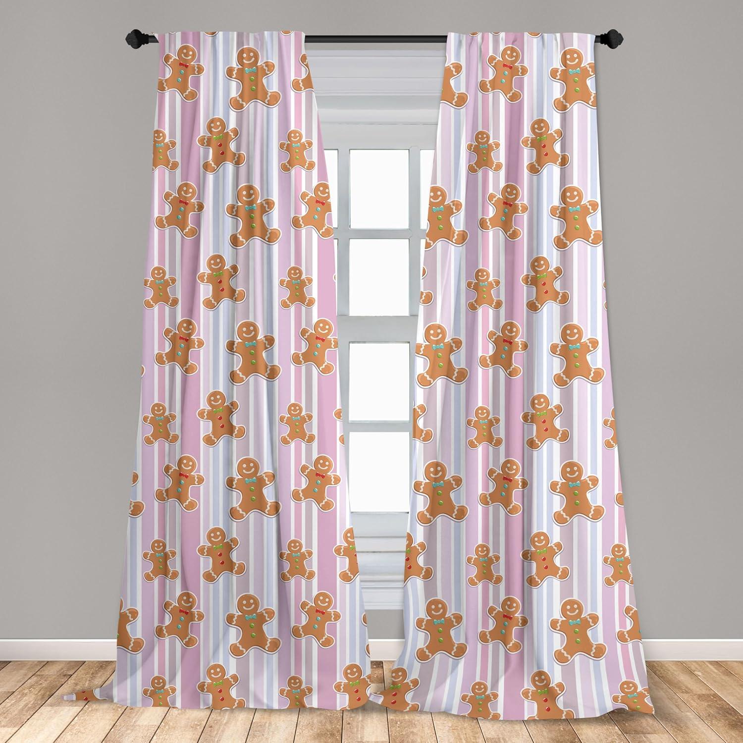 imageAmbesonne Christmas Curtains Tree Branches Spruce Leaves Balls Bells Cones Poinsettia Flowers Mistletoe Berry Window Treatments 2 Panel Set for Living Room Bedroom Pair of 28quot x 63quot Ruby GreenBrown Pink