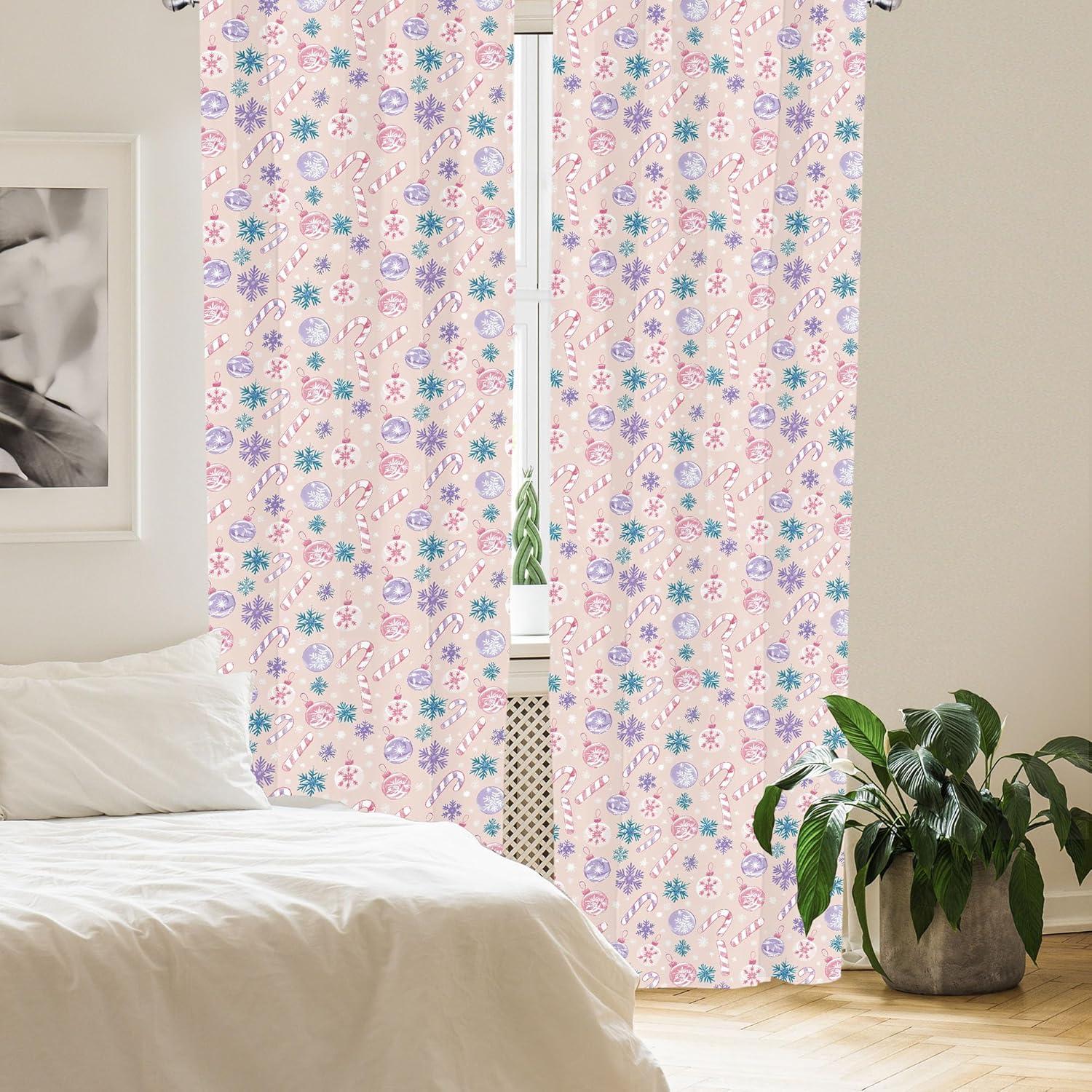 imageAmbesonne Christmas Curtains Tree Branches Spruce Leaves Balls Bells Cones Poinsettia Flowers Mistletoe Berry Window Treatments 2 Panel Set for Living Room Bedroom Pair of 28quot x 63quot Ruby GreenLavender Teal Beige
