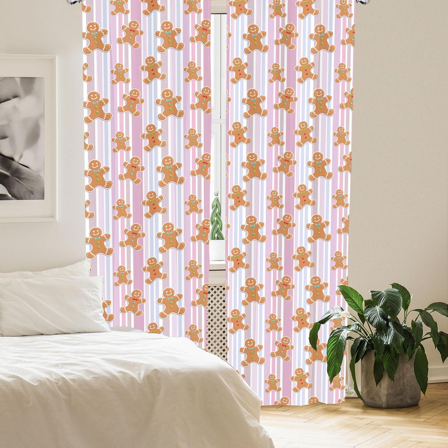 imageAmbesonne Christmas Curtains Tree Branches Spruce Leaves Balls Bells Cones Poinsettia Flowers Mistletoe Berry Window Treatments 2 Panel Set for Living Room Bedroom Pair of 28quot x 63quot Ruby GreenBrown Pink