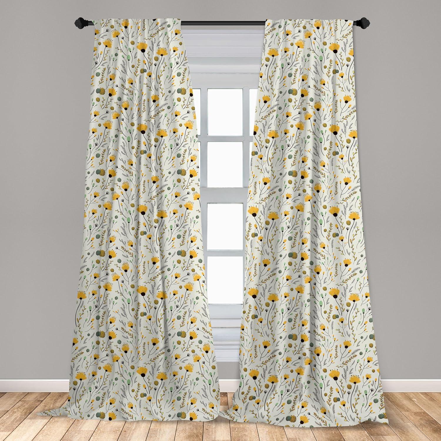 imageAmbesonne Christmas Curtains Tree Branches Spruce Leaves Balls Bells Cones Poinsettia Flowers Mistletoe Berry Window Treatments 2 Panel Set for Living Room Bedroom Pair of 28quot x 63quot Ruby GreenYellow Sea Green Black