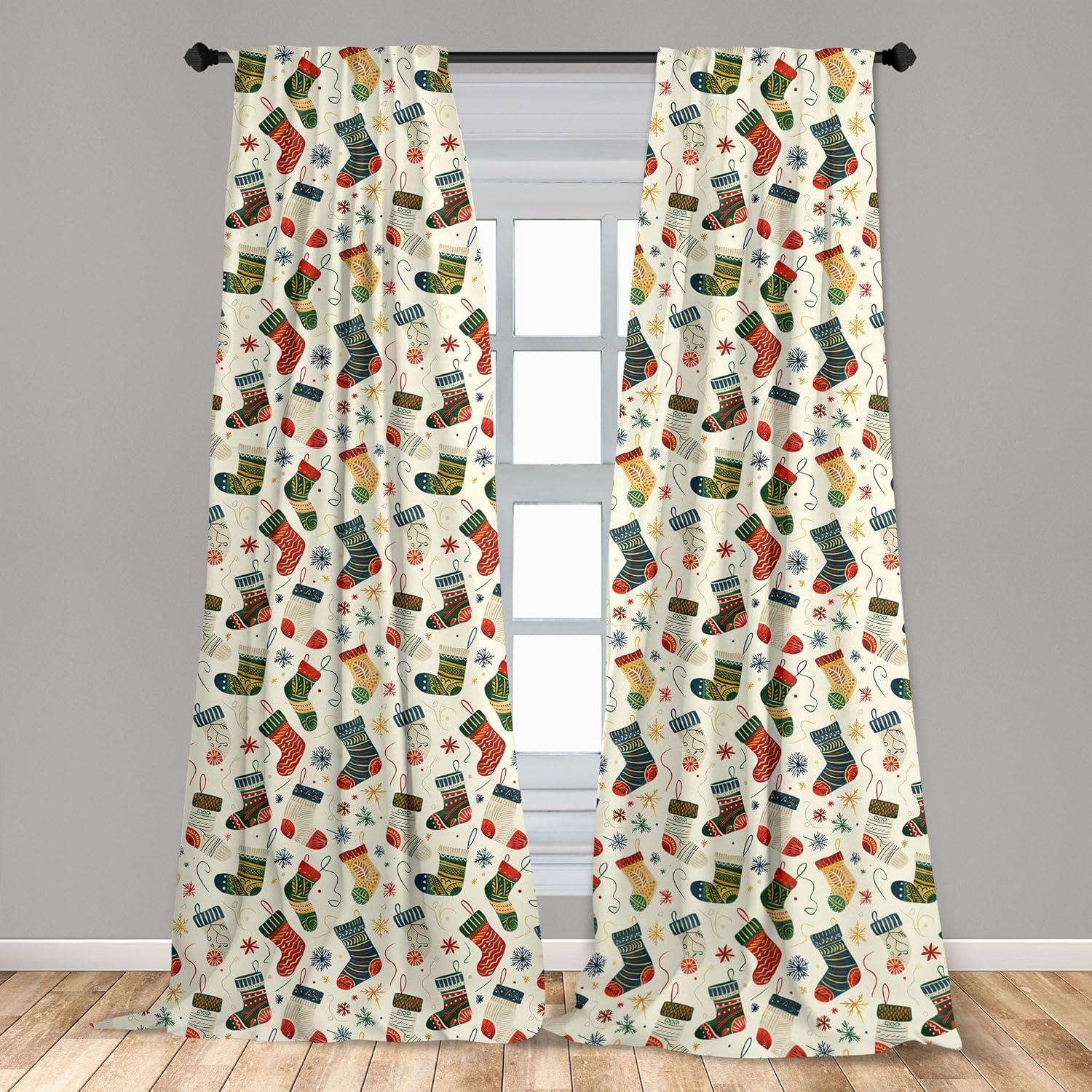 imageAmbesonne Christmas Curtains Tree Branches Spruce Leaves Balls Bells Cones Poinsettia Flowers Mistletoe Berry Window Treatments 2 Panel Set for Living Room Bedroom Pair of 28quot x 63quot Ruby GreenDark Coral Teal Blue Grey