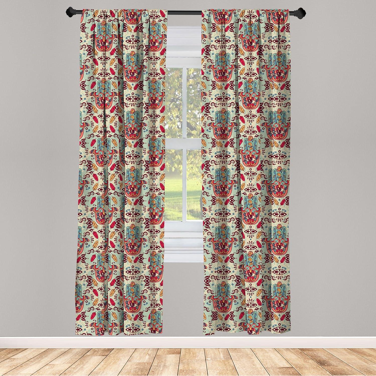 imageAmbesonne Christmas Curtains Tree Branches Spruce Leaves Balls Bells Cones Poinsettia Flowers Mistletoe Berry Window Treatments 2 Panel Set for Living Room Bedroom Pair of 28quot x 63quot Ruby GreenRed Blue