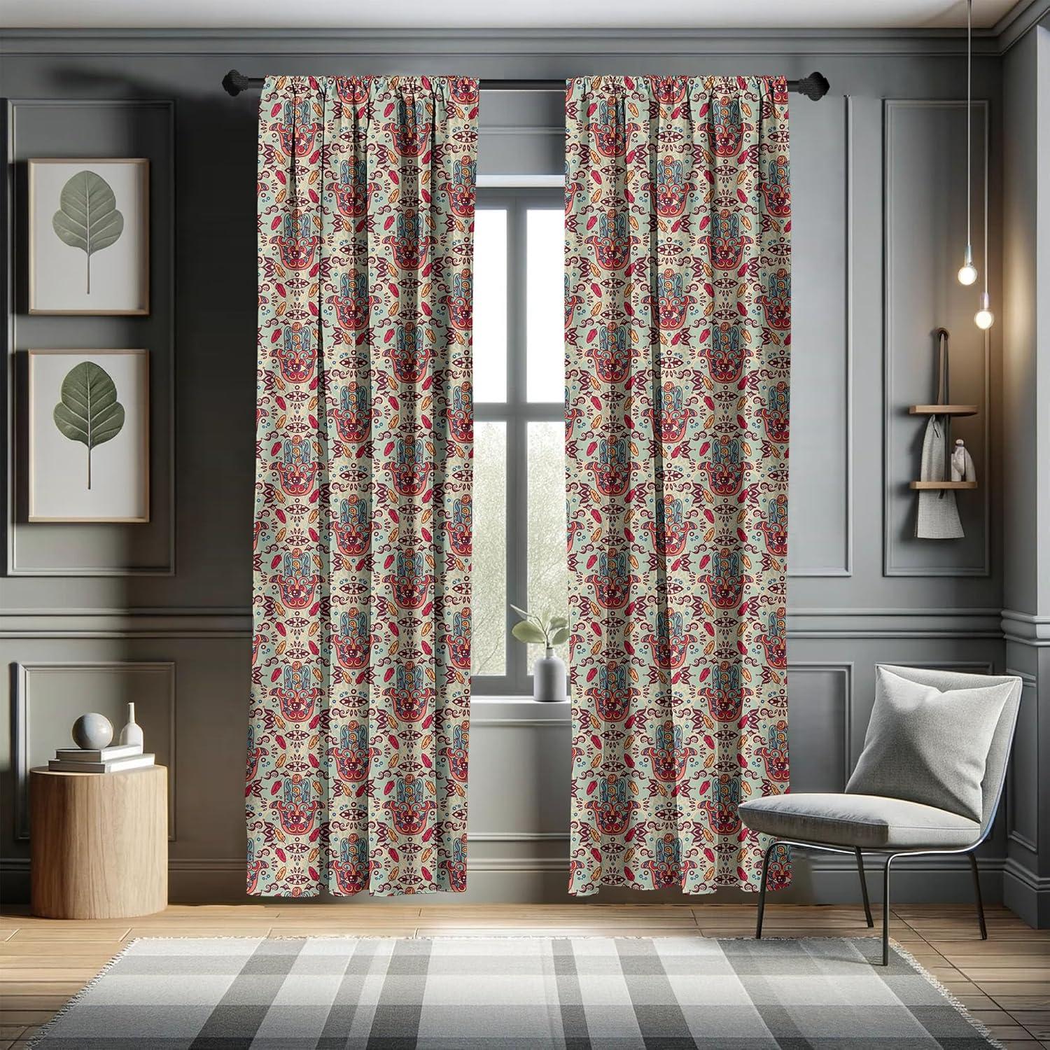 imageAmbesonne Christmas Curtains Tree Branches Spruce Leaves Balls Bells Cones Poinsettia Flowers Mistletoe Berry Window Treatments 2 Panel Set for Living Room Bedroom Pair of 28quot x 63quot Ruby GreenRed Blue