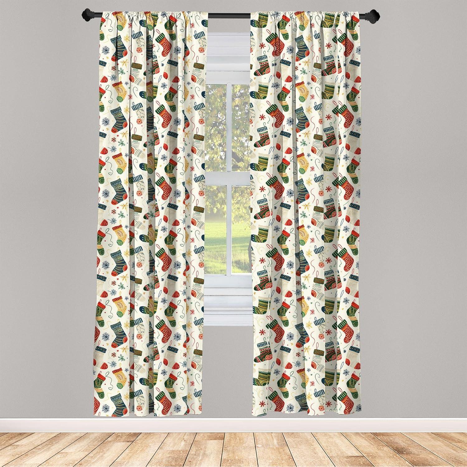 imageAmbesonne Christmas Curtains Tree Branches Spruce Leaves Balls Bells Cones Poinsettia Flowers Mistletoe Berry Window Treatments 2 Panel Set for Living Room Bedroom Pair of 28quot x 63quot Ruby GreenDark Coral Teal Blue Grey