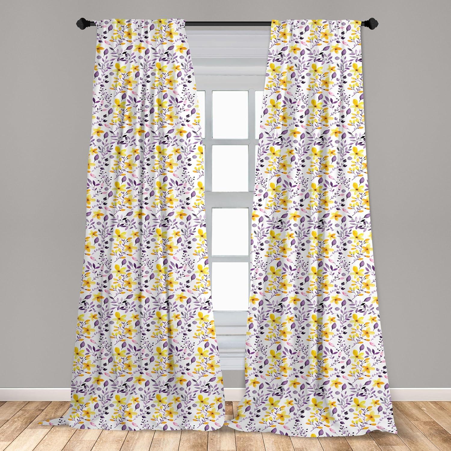 imageAmbesonne Christmas Curtains Tree Branches Spruce Leaves Balls Bells Cones Poinsettia Flowers Mistletoe Berry Window Treatments 2 Panel Set for Living Room Bedroom Pair of 28quot x 63quot Ruby GreenPurple Yellow