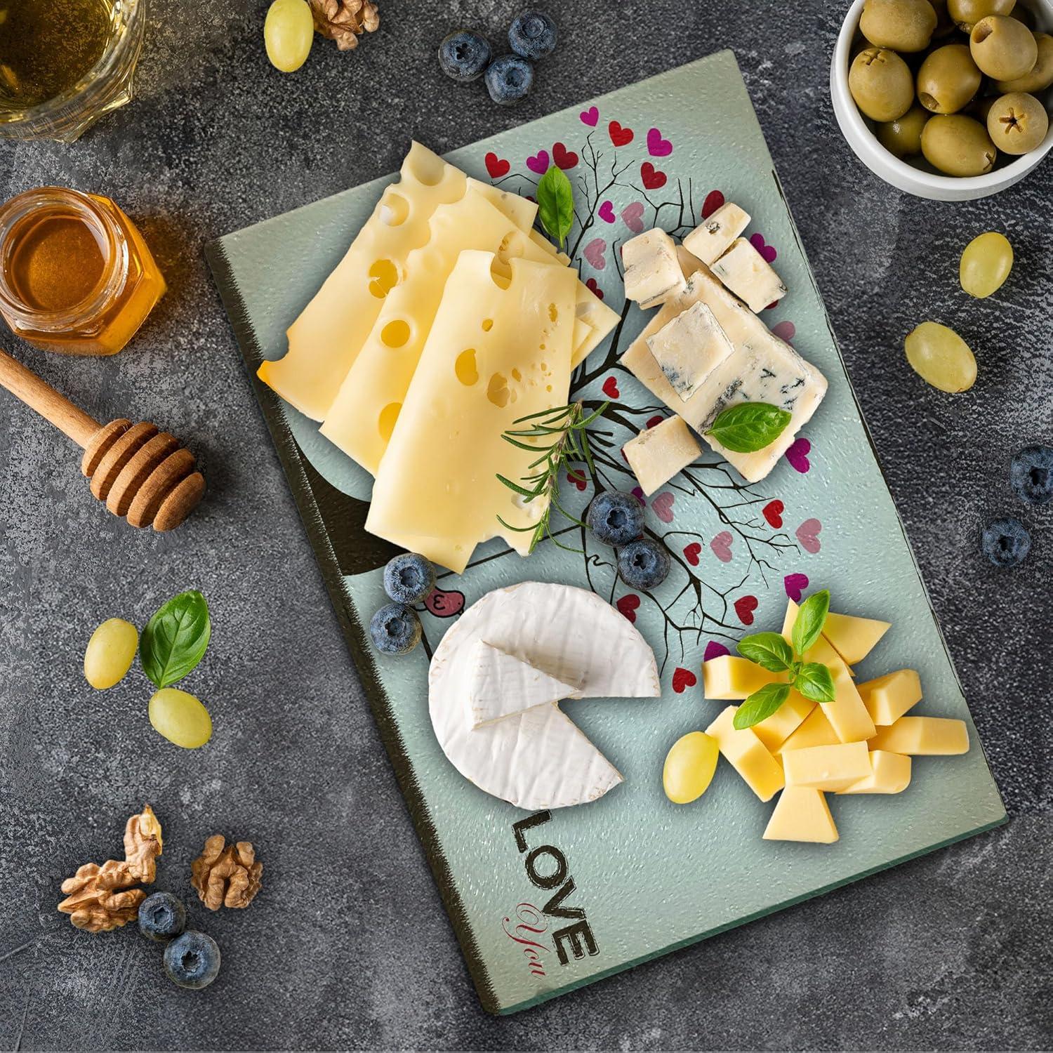 imageAmbesonne Christmas Cutting Board Words Print with Original Celebration Objects with Presents and Candies Image Decorative Tempered Glass Cutting and Serving Board Small Size Grey YellowBrown Red Pink