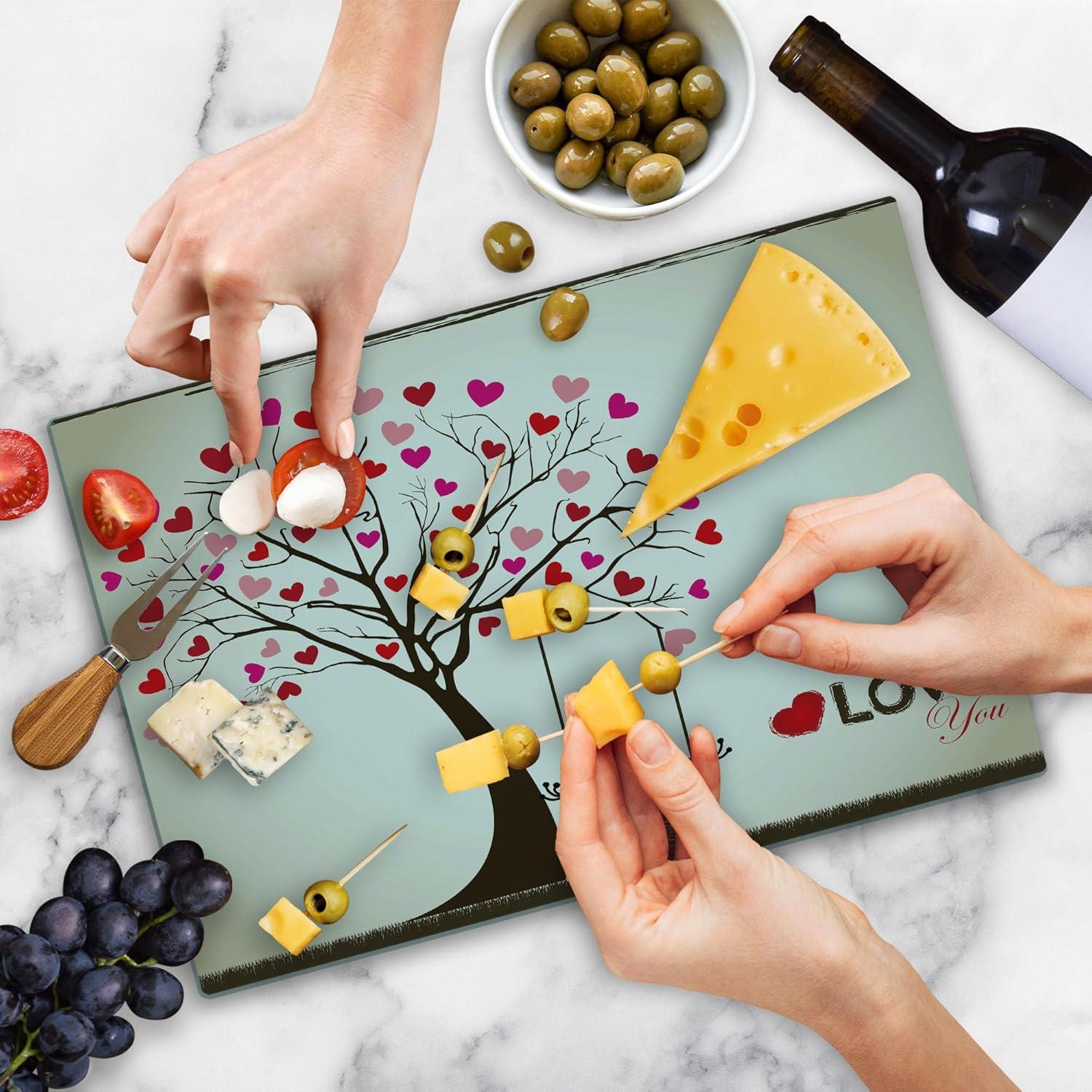 imageAmbesonne Christmas Cutting Board Words Print with Original Celebration Objects with Presents and Candies Image Decorative Tempered Glass Cutting and Serving Board Small Size Grey YellowBrown Red Pink