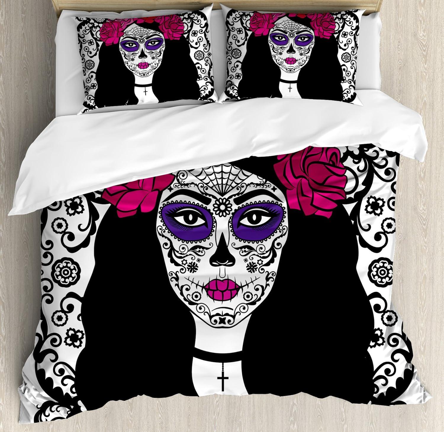 imageAmbesonne Christmas Duvet Cover Set Floral Winter Red Bird Hat and Scarf on Blooming Tree Nature Inspired Decorative 3 Piece Bedding Set with 2 Pillow Shams Queen Size Burgundy GreenWhite Black Pink