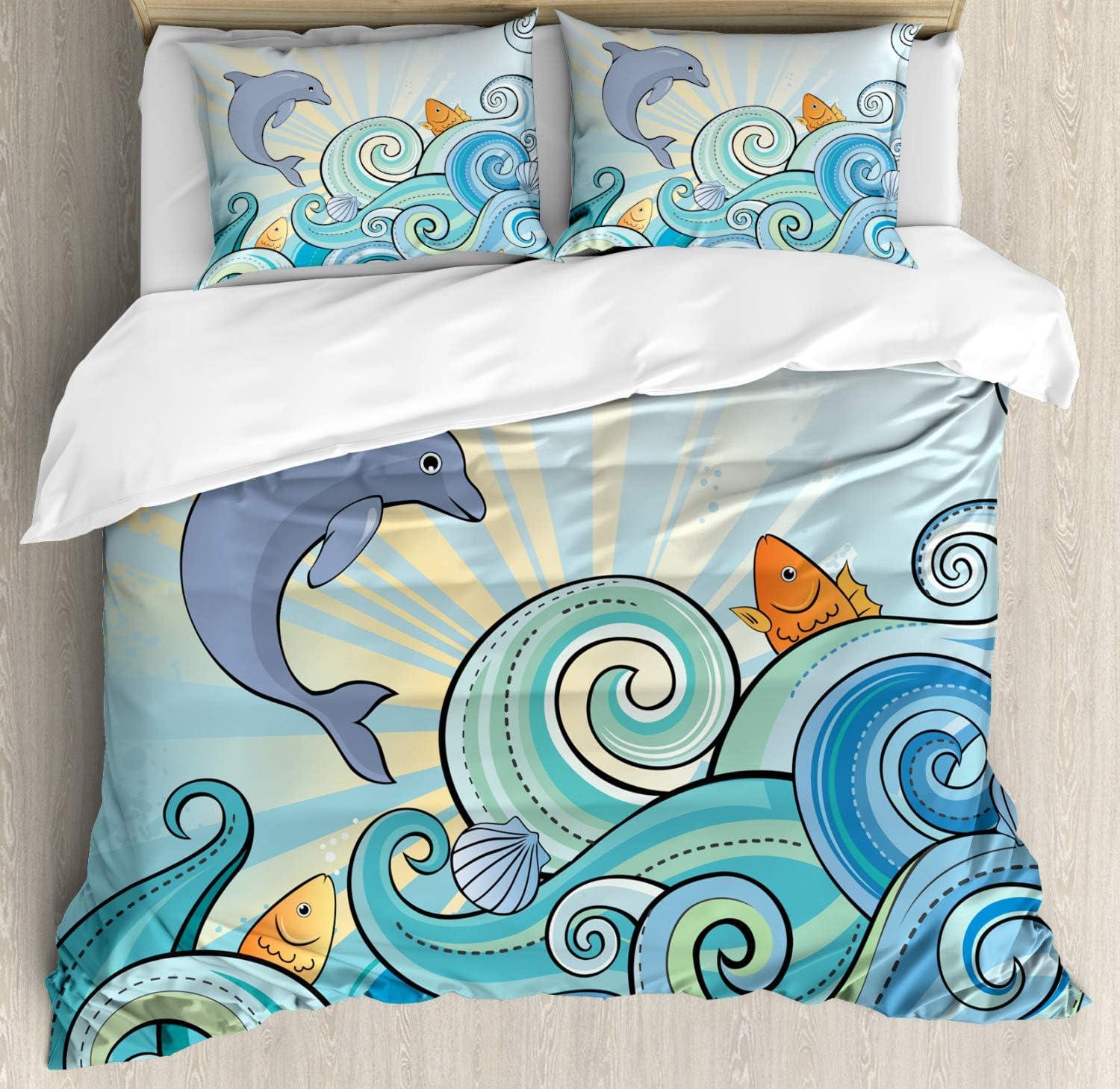 imageAmbesonne Christmas Duvet Cover Set Floral Winter Red Bird Hat and Scarf on Blooming Tree Nature Inspired Decorative 3 Piece Bedding Set with 2 Pillow Shams Queen Size Burgundy GreenPastel Blue